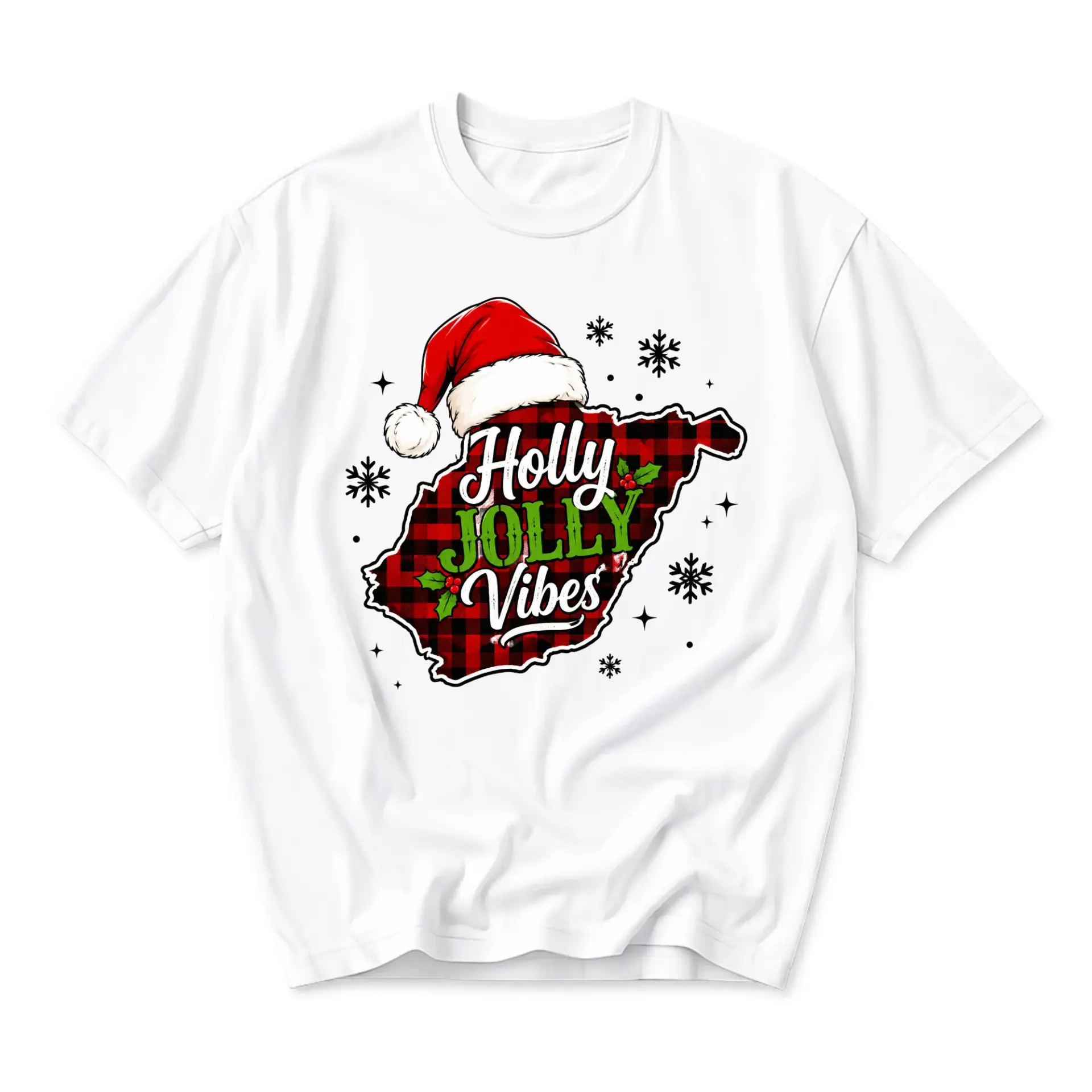Graphic Tee Holiday Shirt Christmas Plaid Unisex Crew Neck Short Sleeve