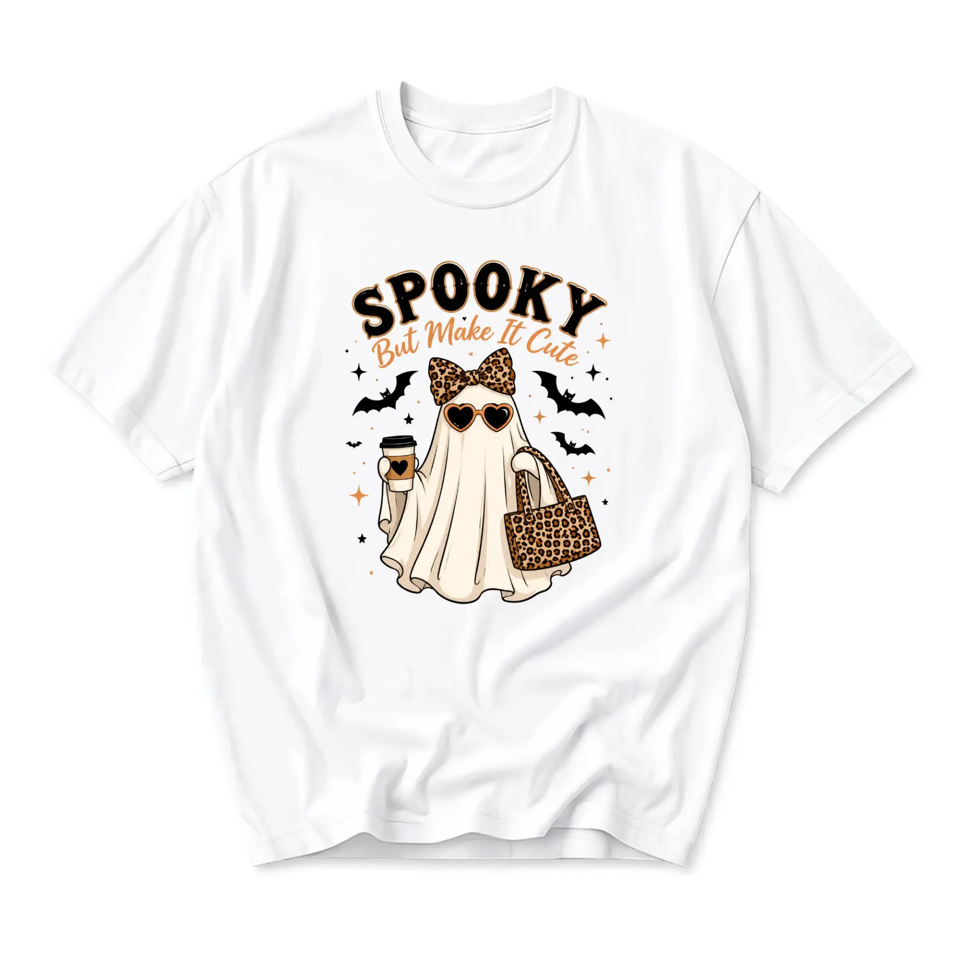 Graphic Tee Spooky but Make It Cute Ghost Design Casual Unisex Crew Neck Short Sleeve Cotton Blend Shirt for Everyday