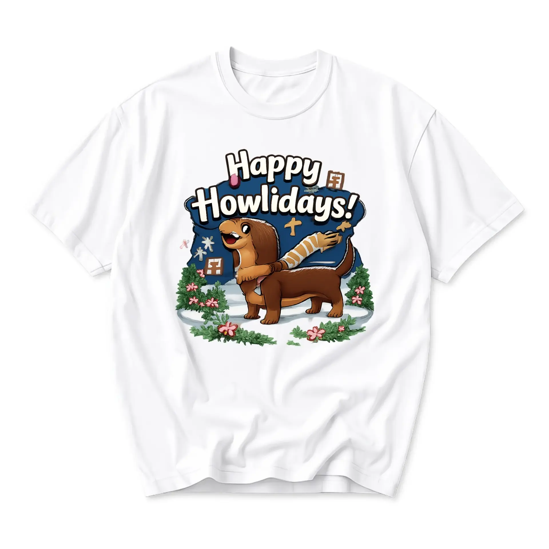 Funny Shirt Happy Howlidays Cute Dachshund Graphic Tee Seasonal Dog Lover