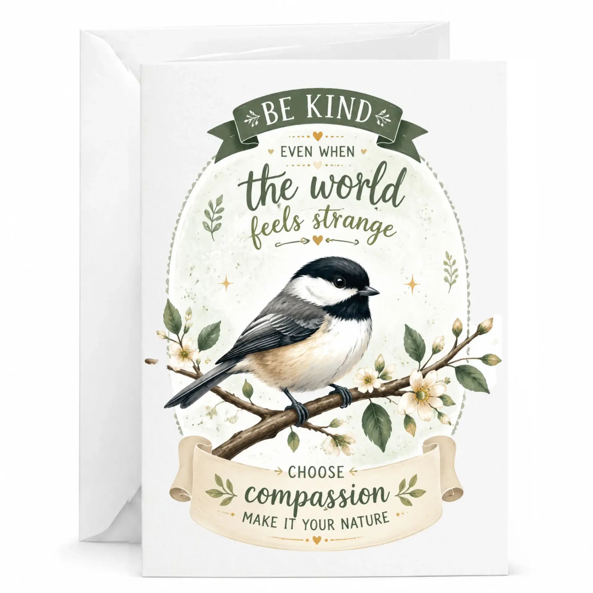 Greeting Card Be Kind Even When the World Feels Strange Bird Illustration Inspirational Folded Note
