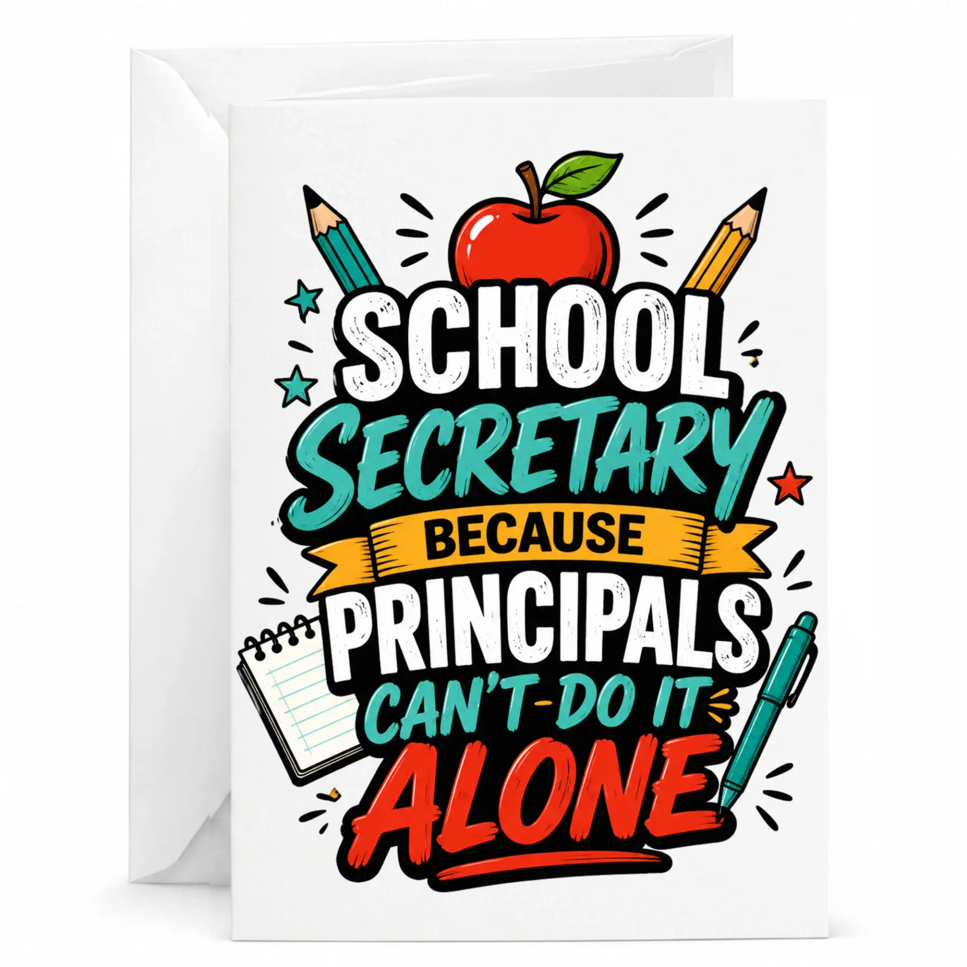 Card for School Secretary Funny Appreciation Greeting with Envelope Administrative Assistant