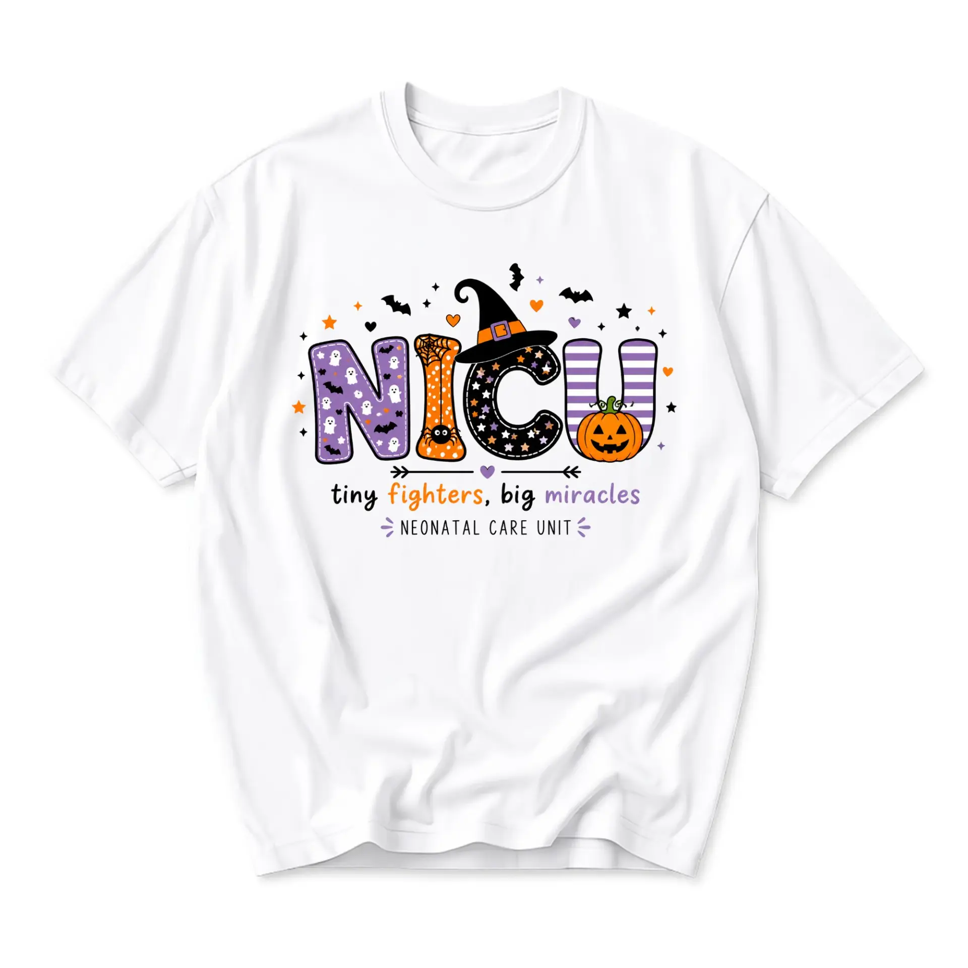 Graphic Tee Unisex Halloween Nicu Tiny Fighters Big Miracles Neonatal Care Unit Crew Neck Short Sleeve Shirt