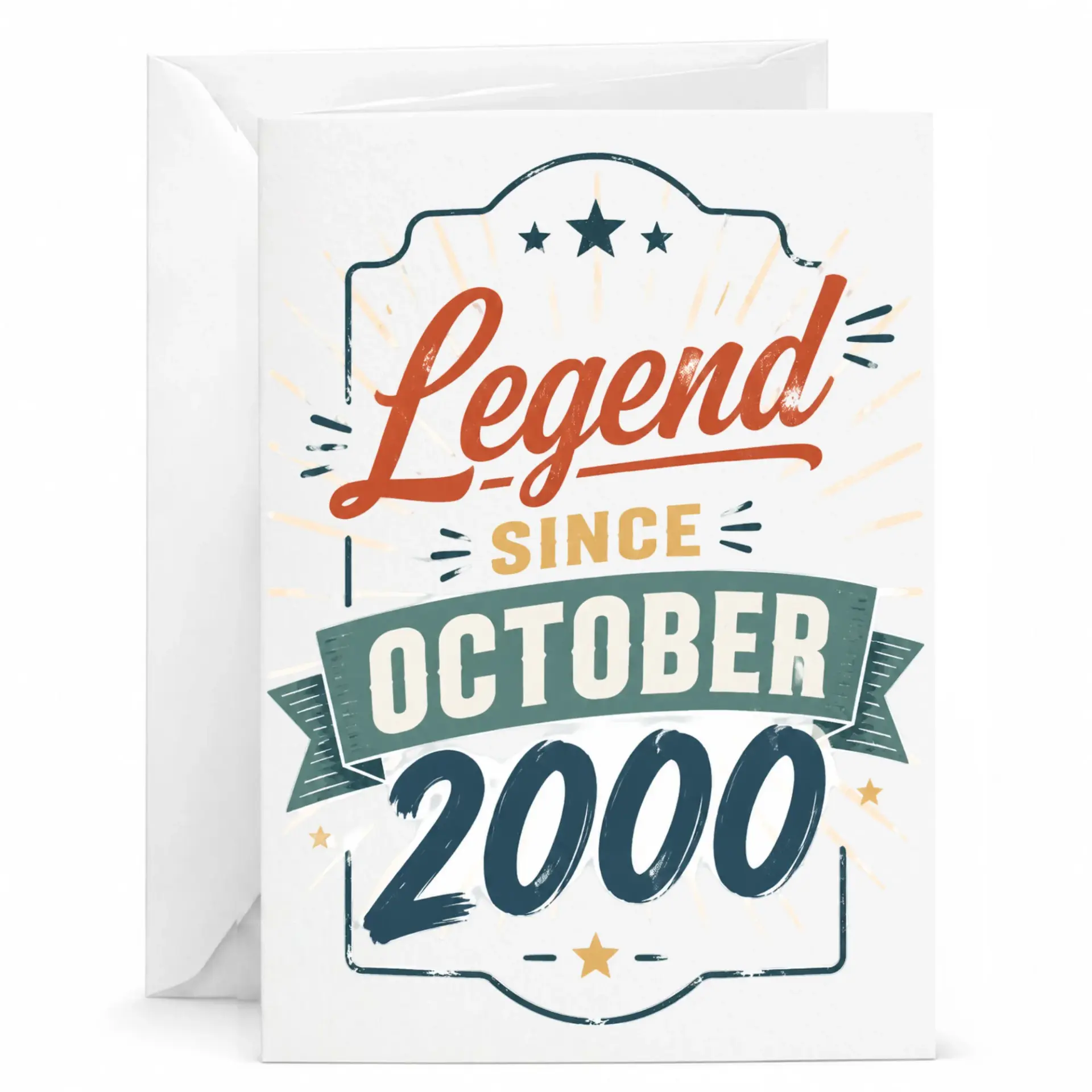 Birthday Card Legend Since October 2000 Vintage Style Greeting Card for Milestone Celebration with Matching White Envelope