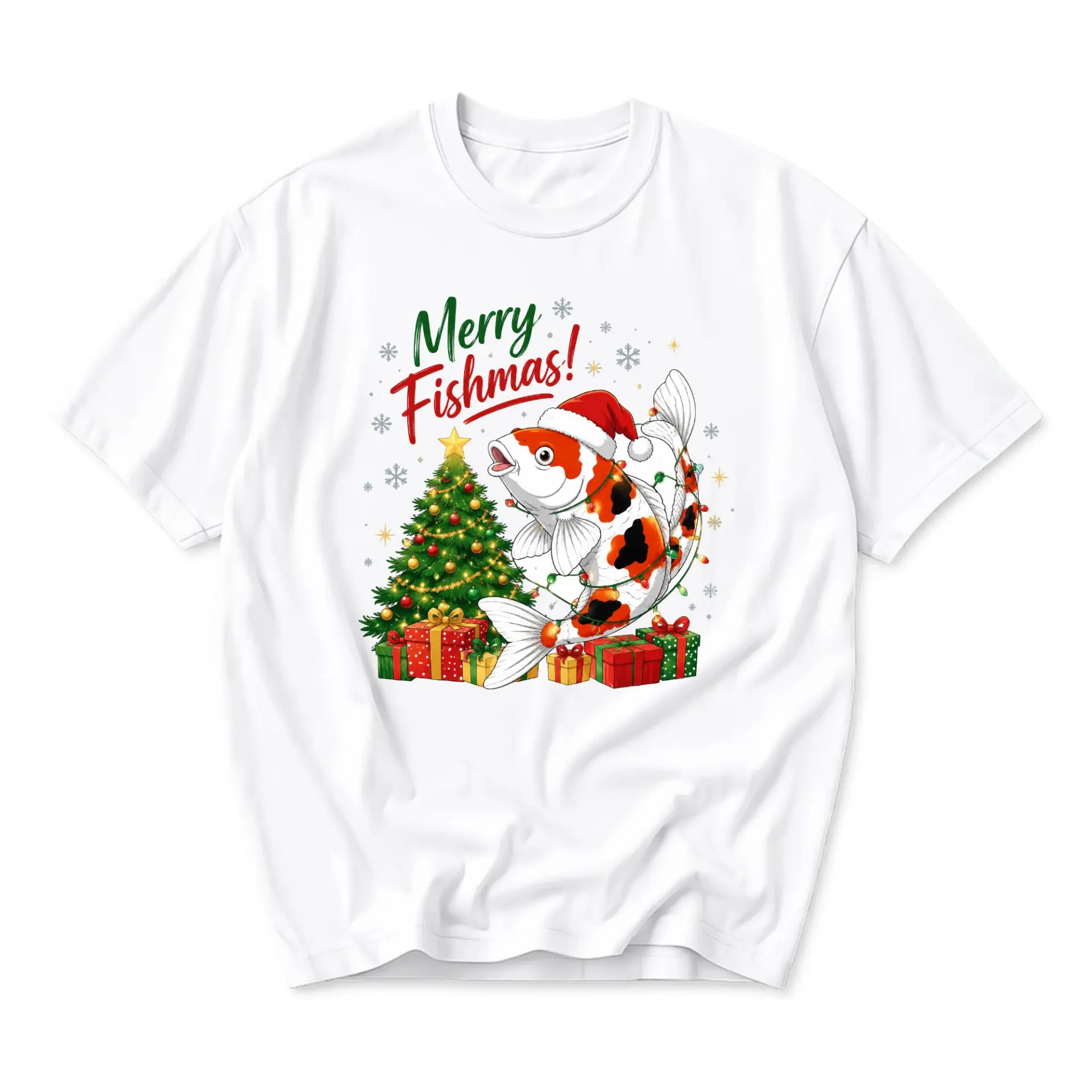 Funny Shirt Merry Fishmas Koi Fish Christmas Graphic Tee Holiday Season