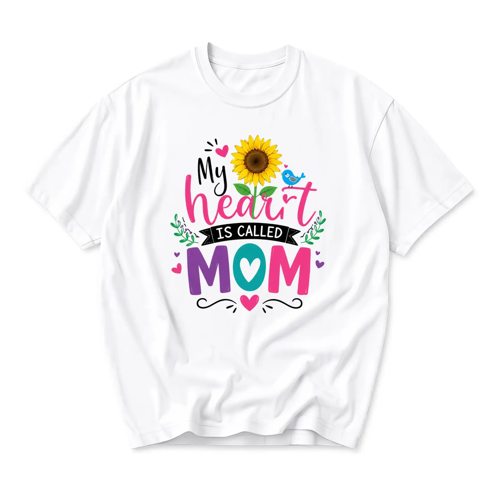 Graphic Tee My Heart Is Called Mom Shirt Sunflower Design Casual Cotton Blend Short Sleeve Unisex Crew Neck Apparel