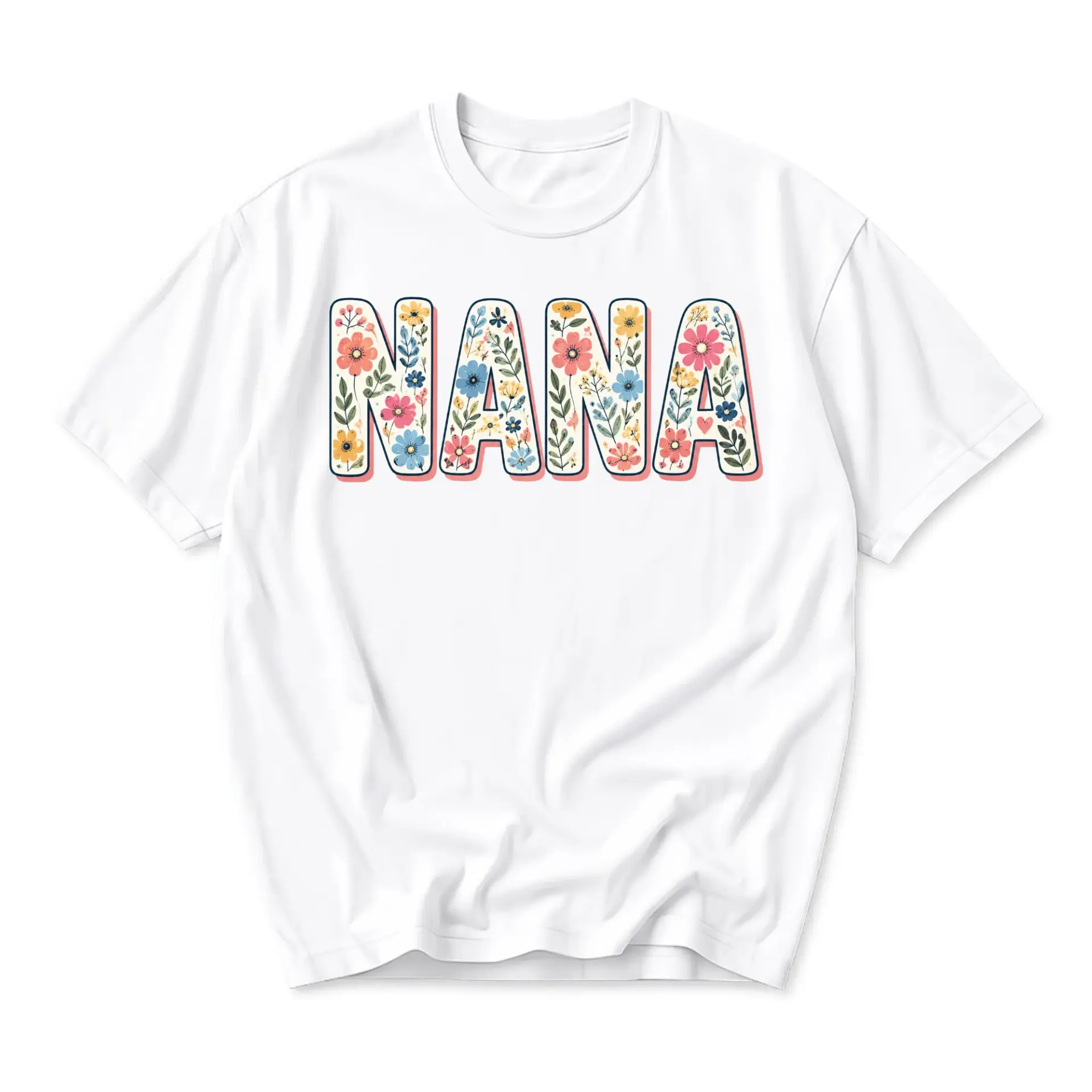 Graphic Tee Nana Floral Typography Design Unisex Crew Neck Everyday Casual T-Shirt Comfortable Summer Apparel