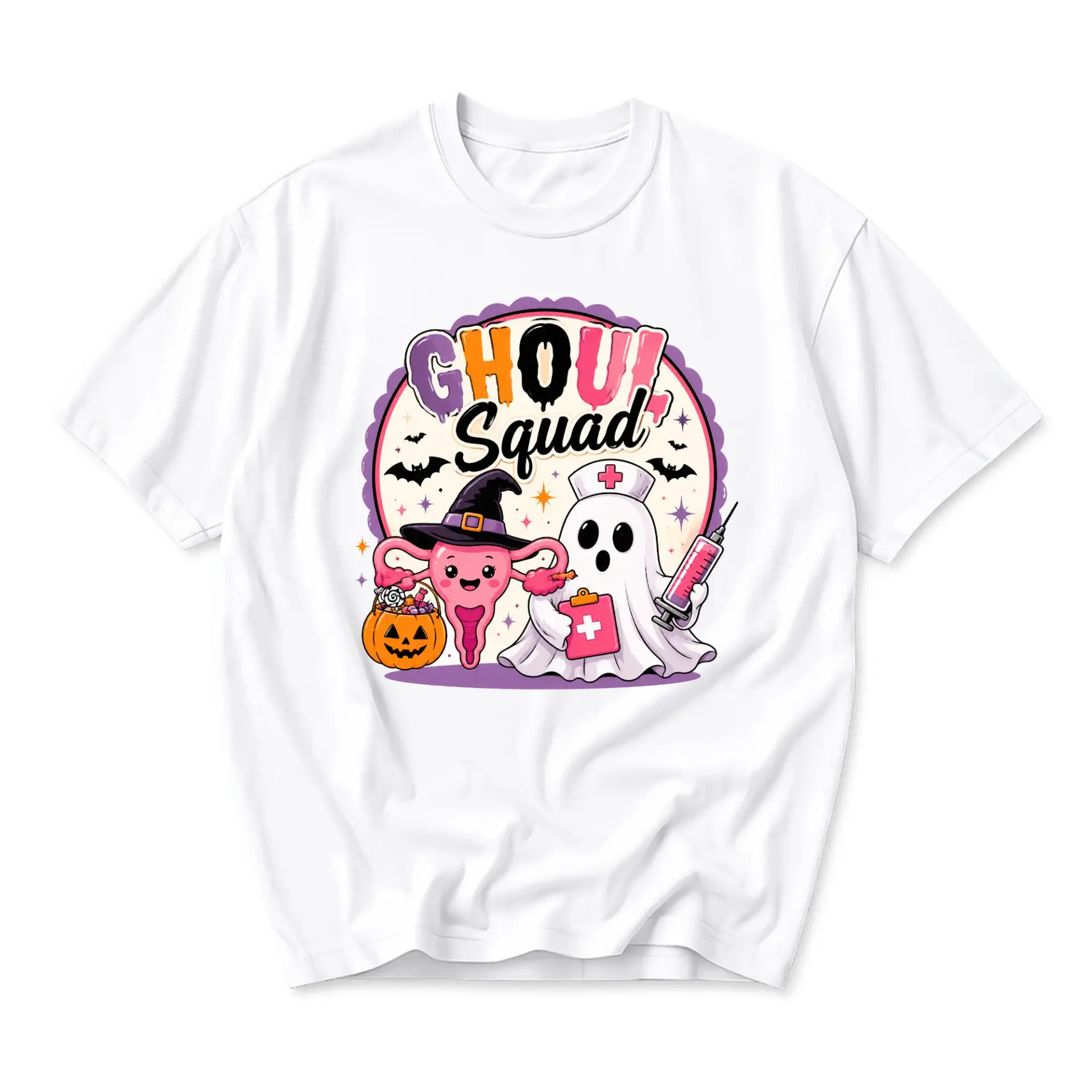 Funny Shirt Ghoul Squad Medical Halloween Graphic Tee Unisex Crew Neck Short Sleeve Casual Cotton Blend Top Apparel