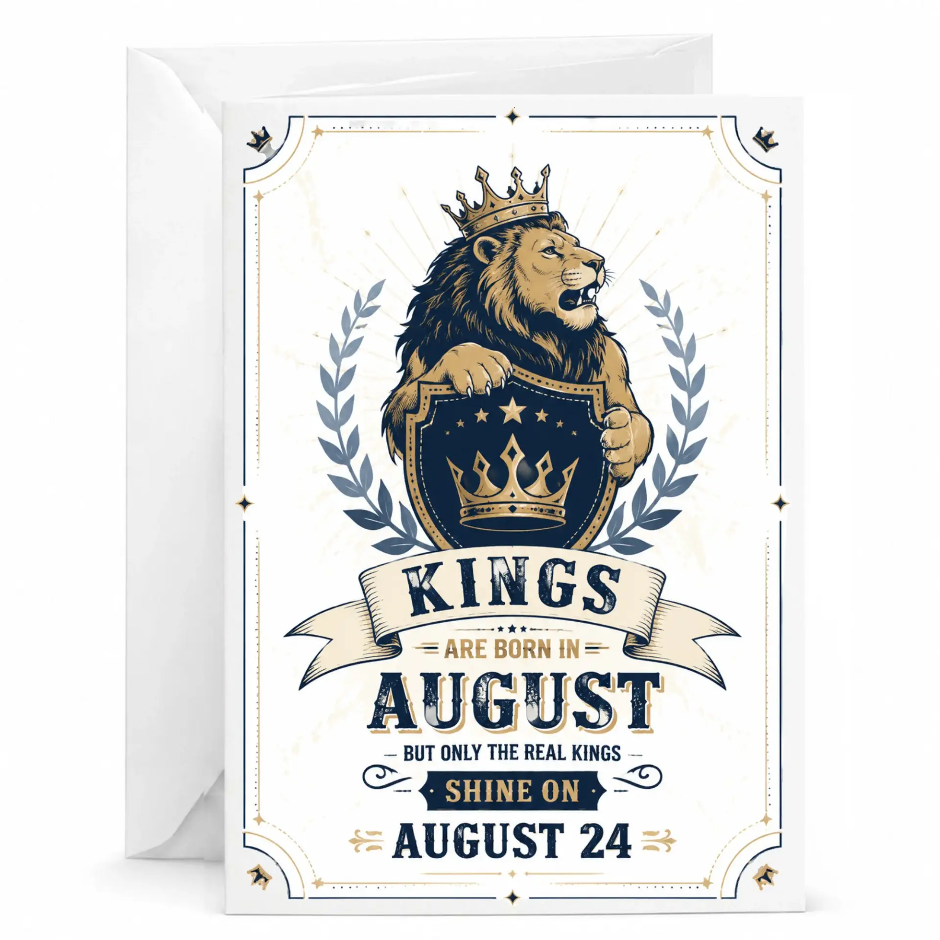 Birthday Card Kings Are Born in August 24 Premium Greeting Card with Envelope for Special Men and Kingly Celebration