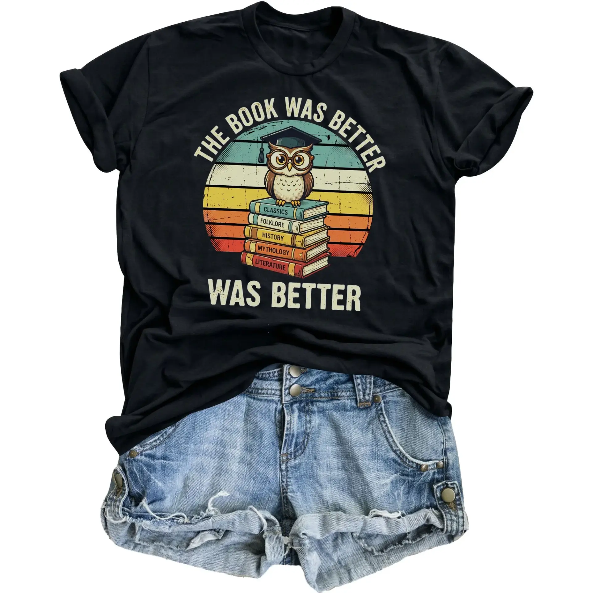 T-shirt the Book Was Better Funny Reading Graphic Tee Casual Vintage Style Librarian Gift for Readers