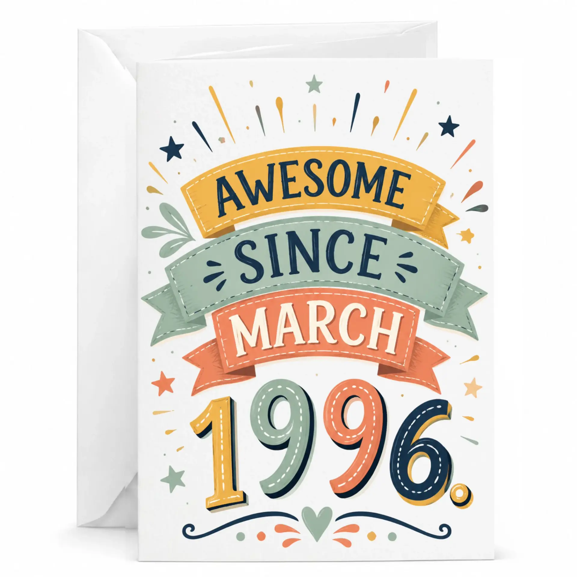 Birthday Card Awesome Since March 1996 Vintage Style Greeting Card for Milestone Birthdays with Included White Envelope