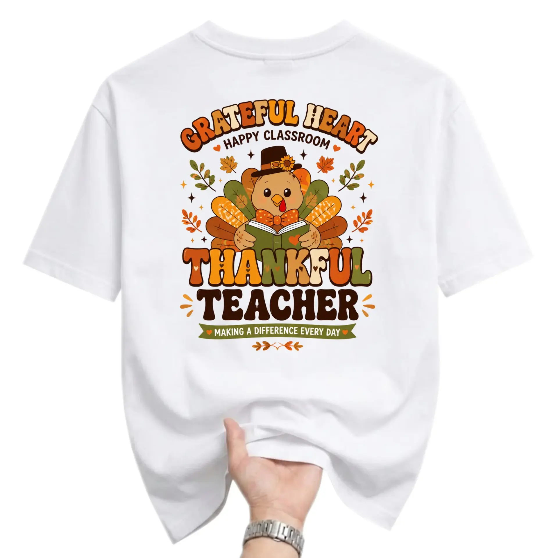 Graphic Tee Grateful Heart Thankful Teacher Unisex Casual Crew Neck T-Shirt Comfortable Everyday Apparel Fall Top