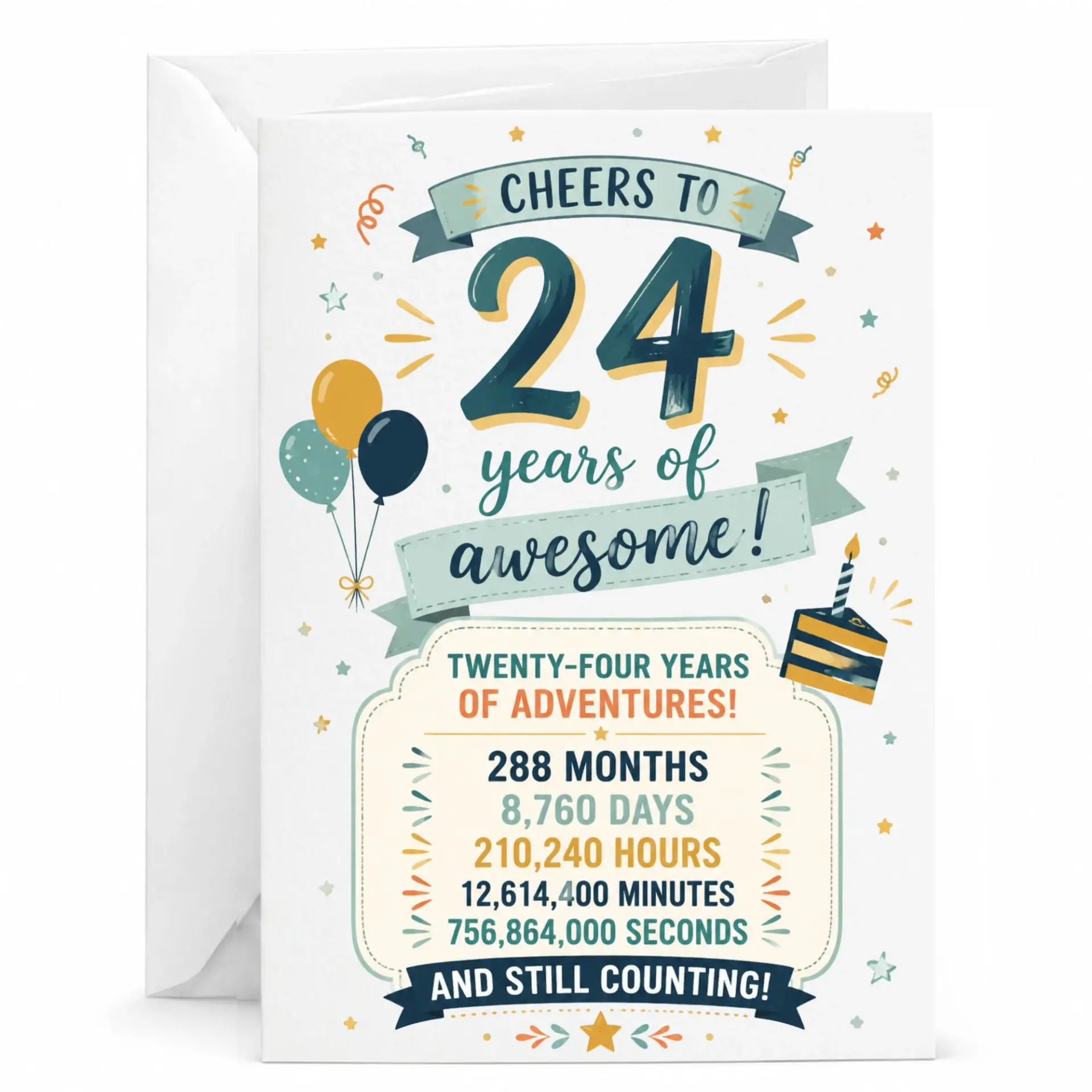 Birthday Card for 24th Birthday Cheers to 24 Years of Awesome Milestone Greeting Card with Envelope for Friends Family