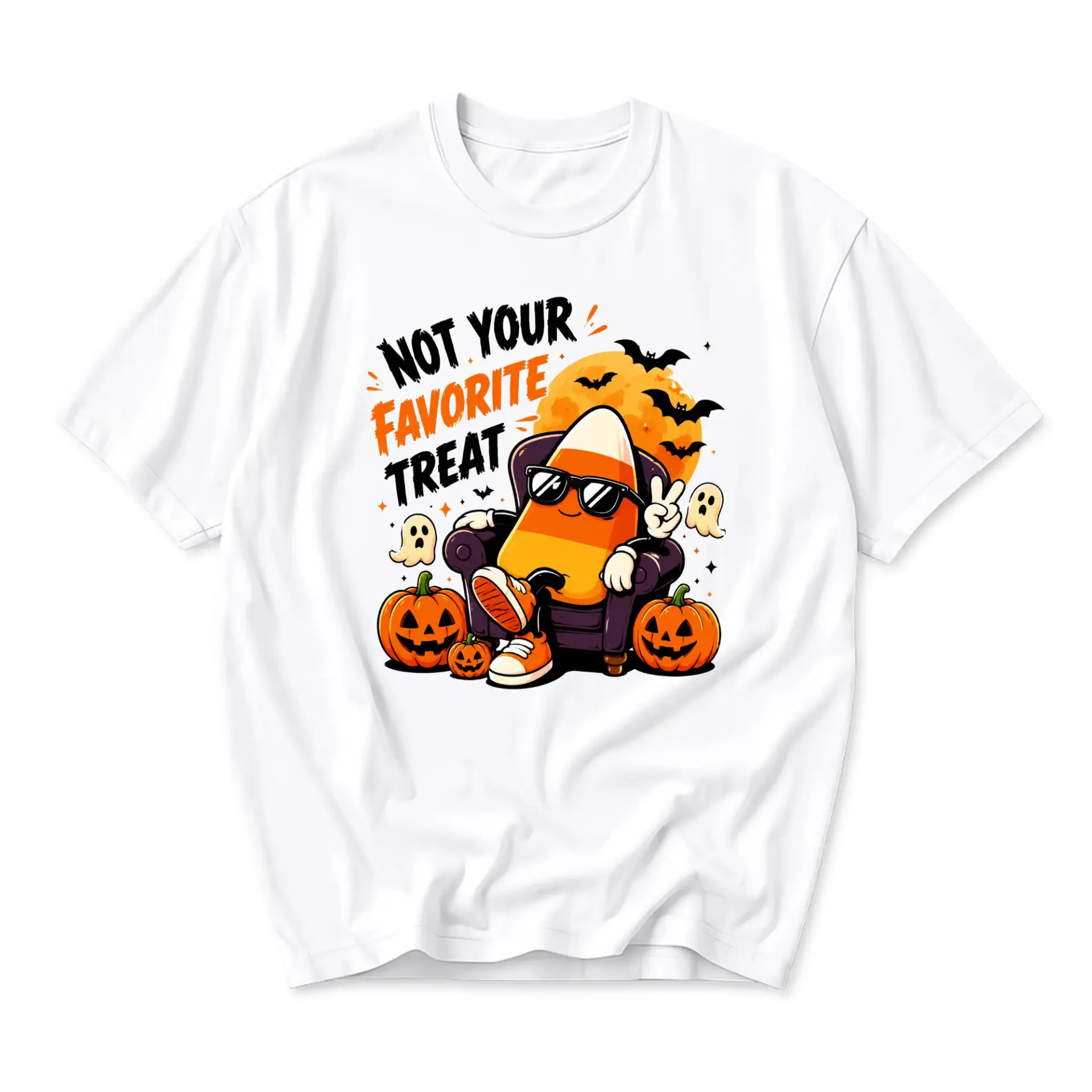 Funny Shirt Not Your Favorite Treat Graphic Tee Casual Halloween Unisex Crew Neck Cotton Blend Apparel for Everyday