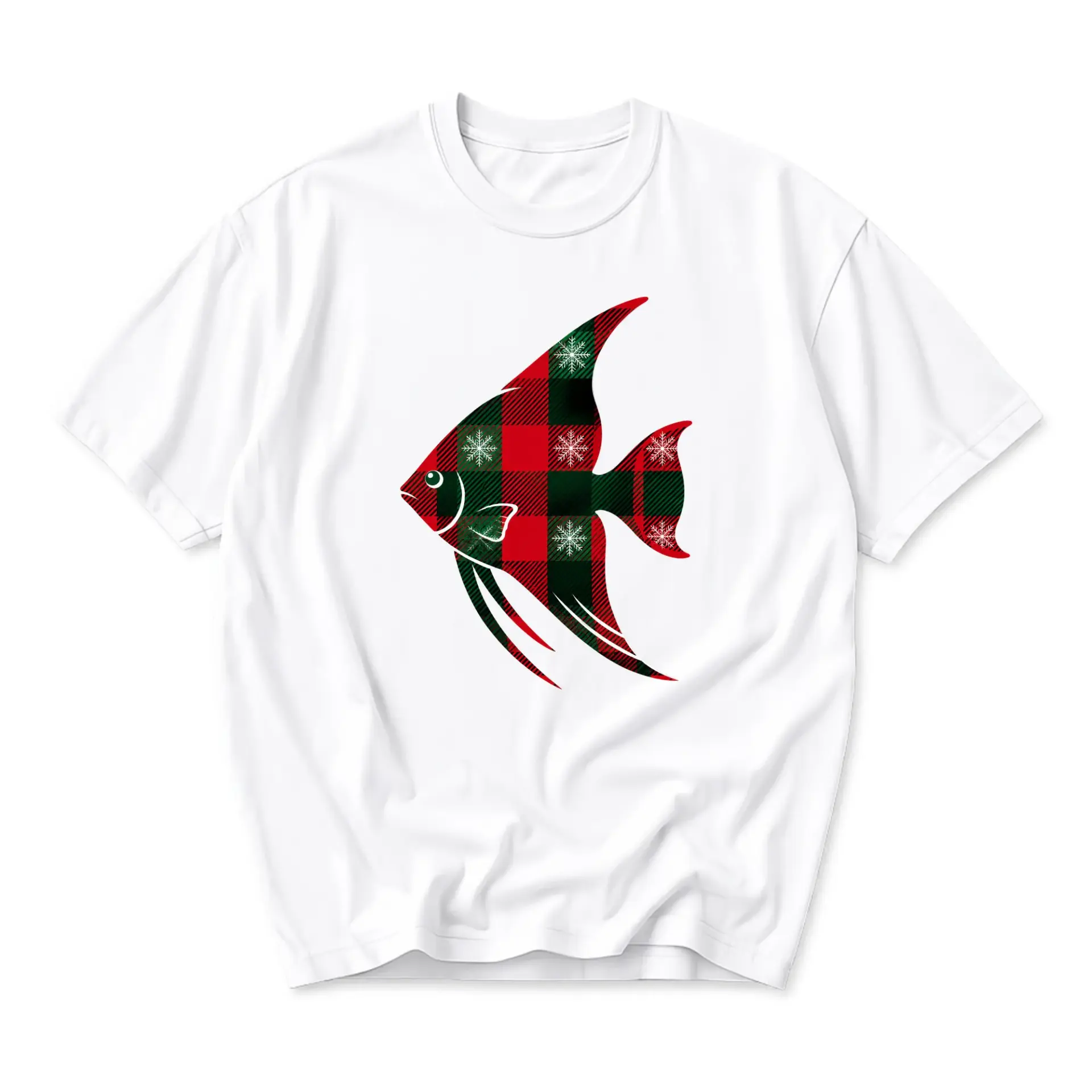 T-shirt Angelfish Plaid Graphic Tee Holiday Seasonal Crew Neck Casual Unisex Cotton Blend Short Sleeve Shirt