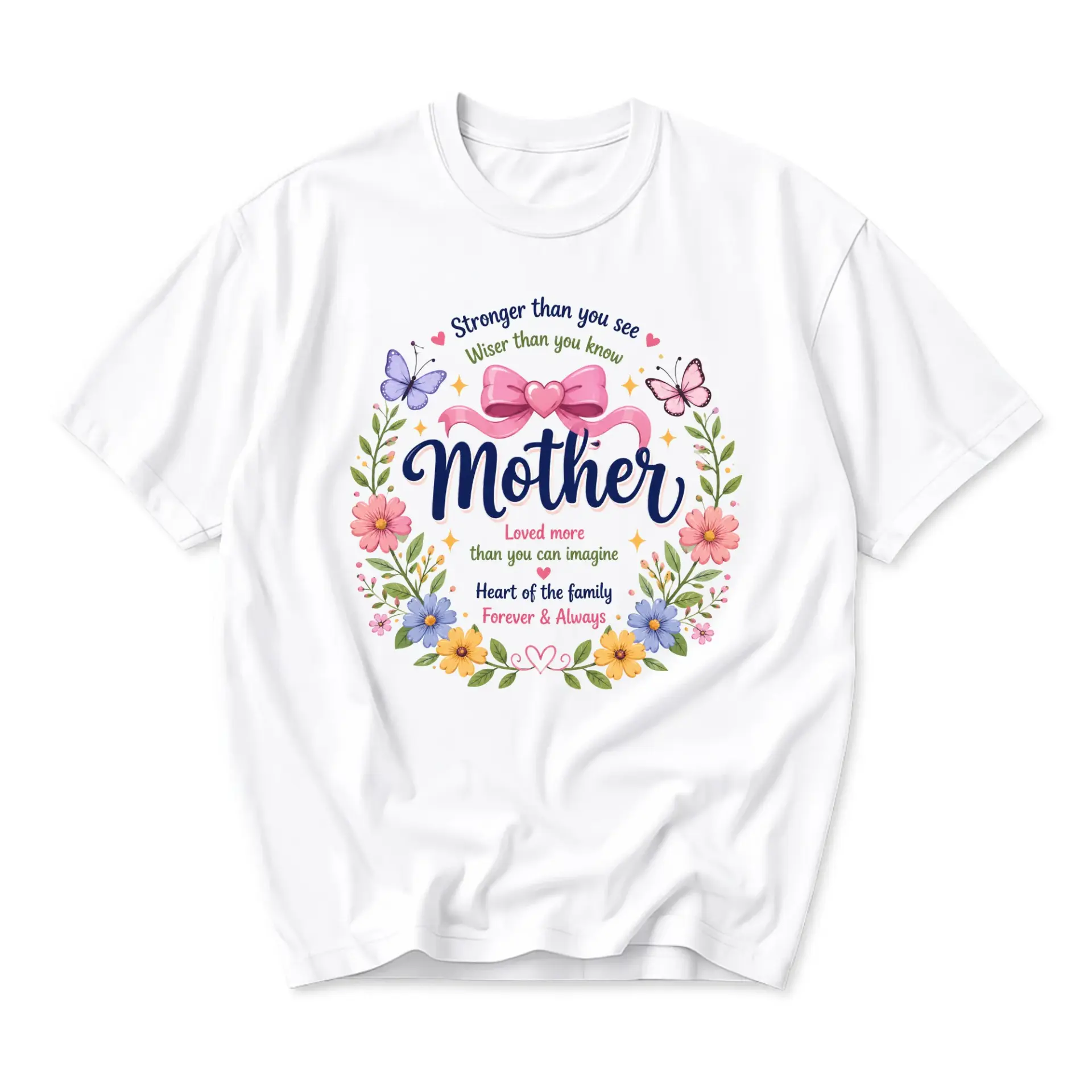 T-shirt Mother Floral Butterfly Design Casual Unisex Graphic Tee Comfort Soft Cotton Crew Neck Top for Everyday Wear