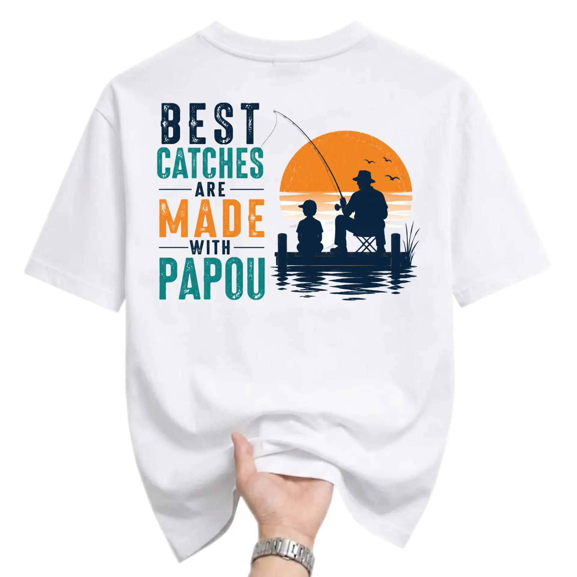 Graphic Tee Unisex Fishing Shirt Best Catches Are Made with Papou Print Crew Neck Soft Cotton Blend Casual Apparel