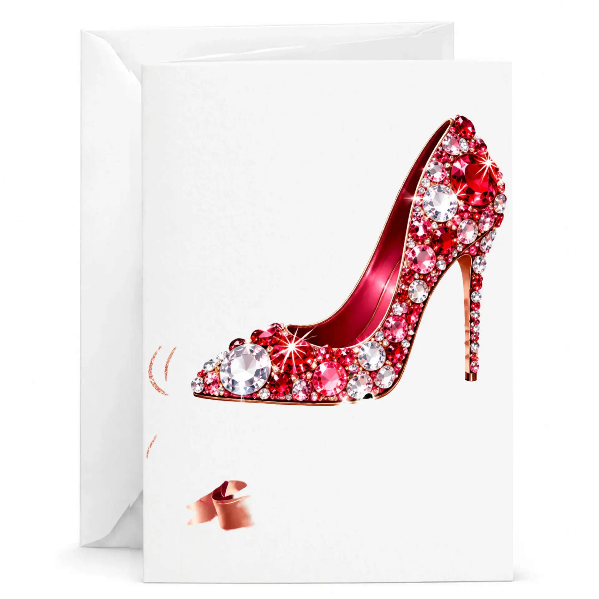 Elegant High Heel Stiletto Greeting Card with Jeweled Design and Matching Envelope for Special Celebrations