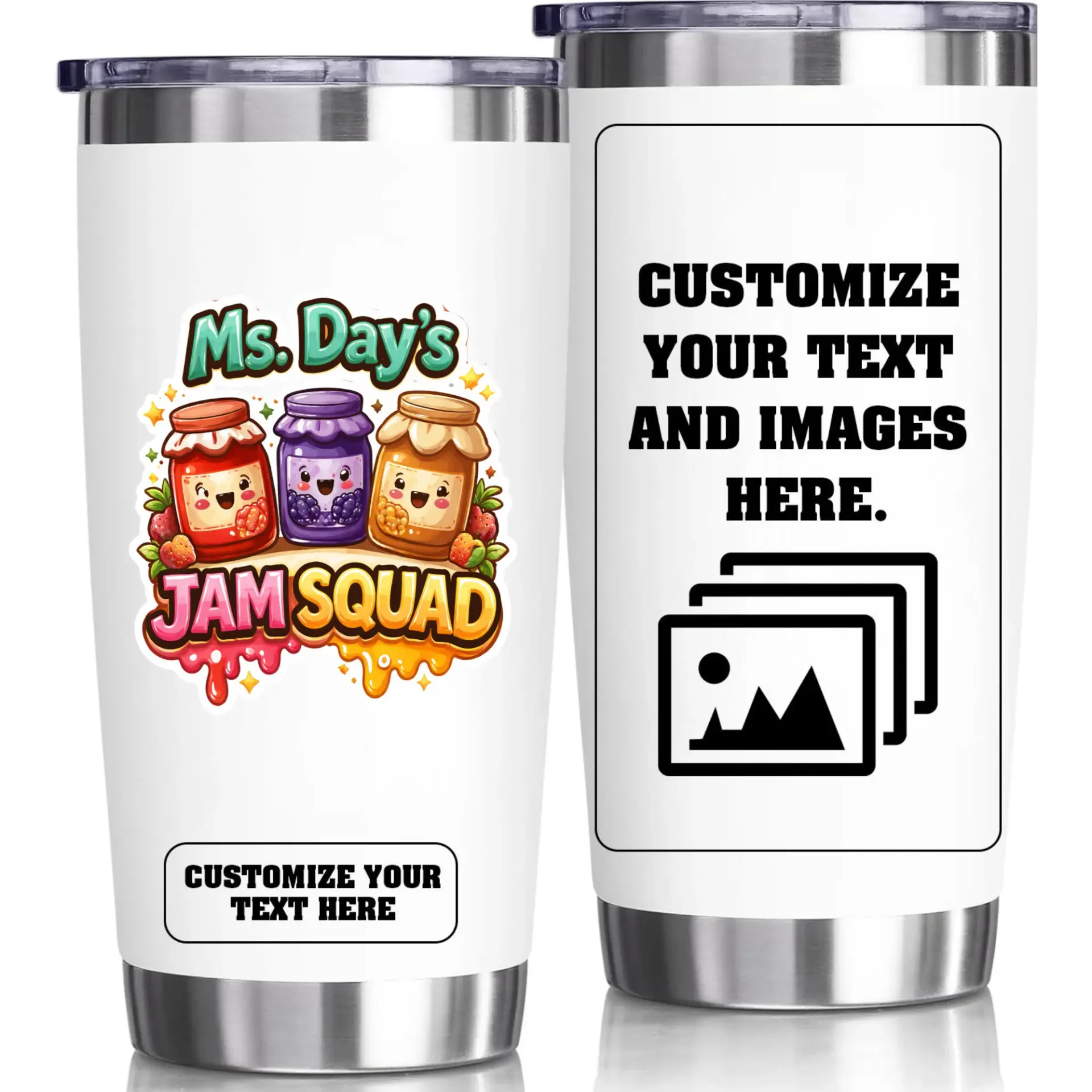 Stainless Steel Tumbler 20oz Custom Photo and Text Travel Mug Double Wall Vacuum Insulated Beverage Cup for Hot Cold
