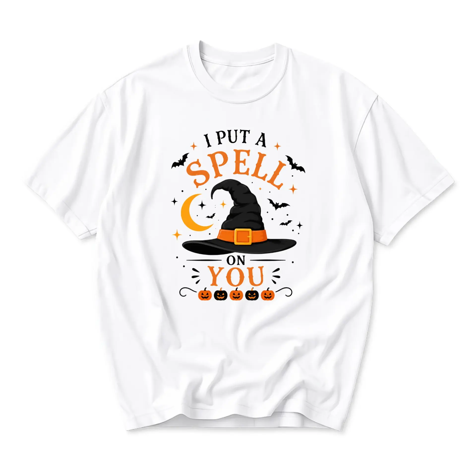 Graphic Tee I Put a Spell on You Halloween Witch Hat Apparel Unisex Casual Crew Neck Comfortable Cotton Shirt