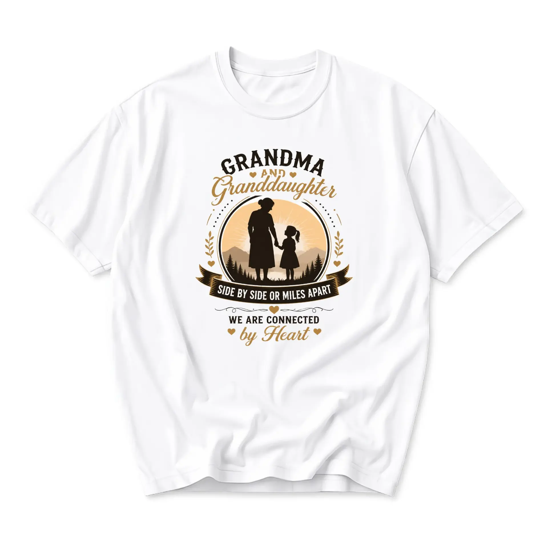 Graphic Tee Unisex Crew Neck T-Shirt Featuring Grandma and Granddaughter Silhouette Design for Casual Everyday Apparel