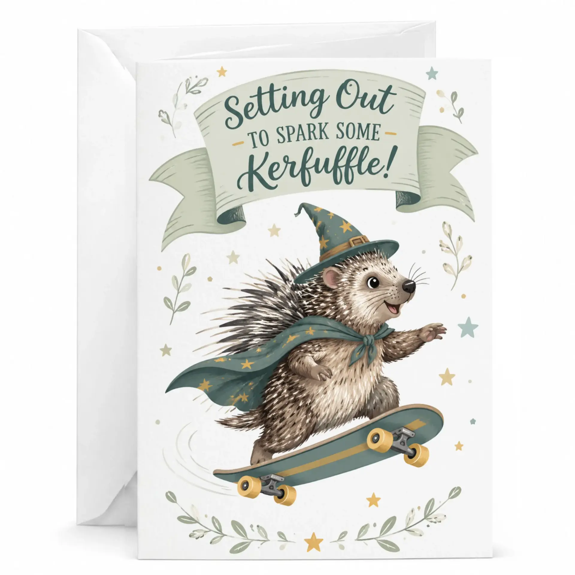 Funny Hedgehog Greeting Card Whimsical Skater Illustration for All Occasions 5x7 Inch Folded Note
