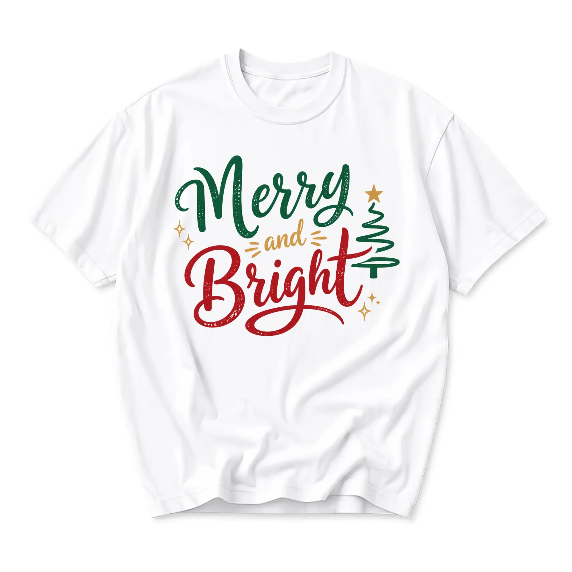 Graphic Tee Merry and Bright Christmas Holiday Shirt Seasonal Festive Unisex Crew Neck Short Sleeve Casual Cotton Top