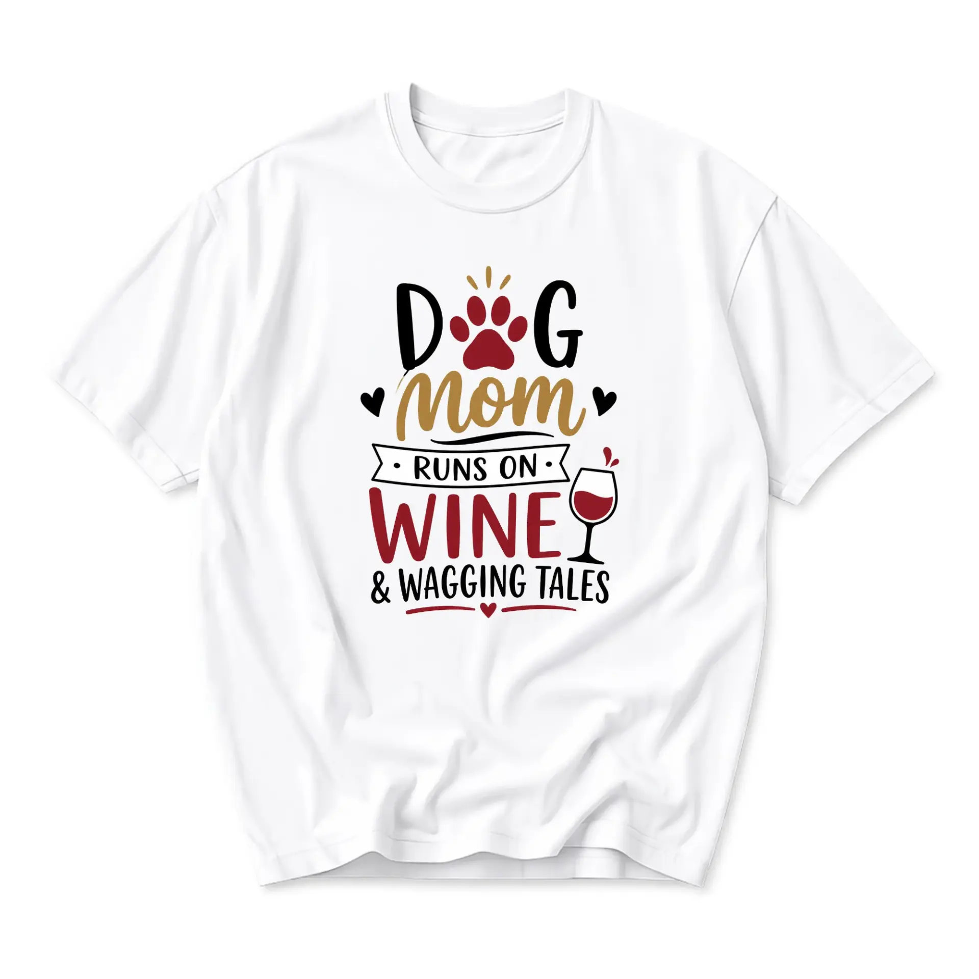 Funny Shirt Dog Mom Runs on Wine and Wagging Tales Graphic Tee Casual