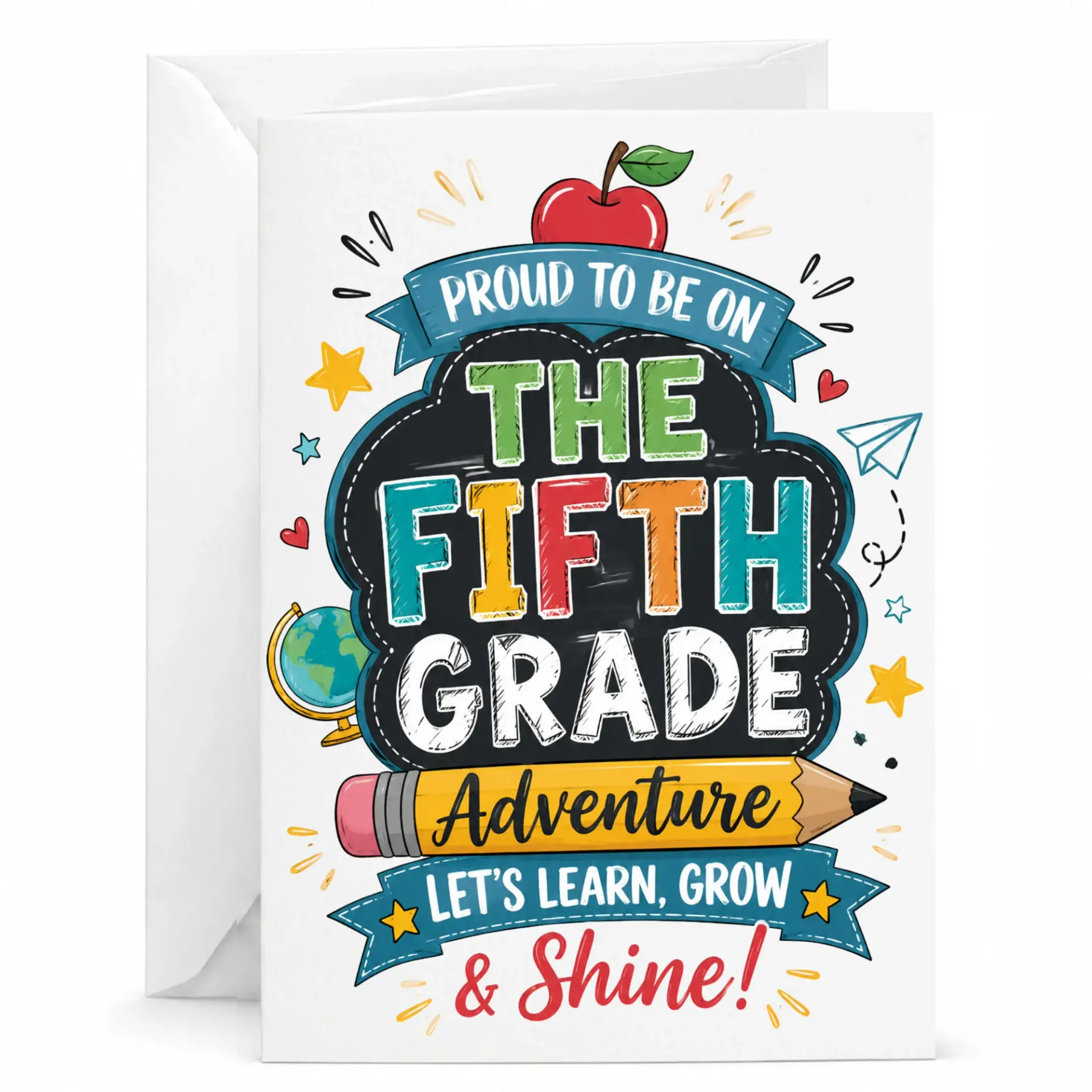 Greeting Card Proud to Be on the Fifth Adventure with Educational Design for Milestone Achievement Celebrations