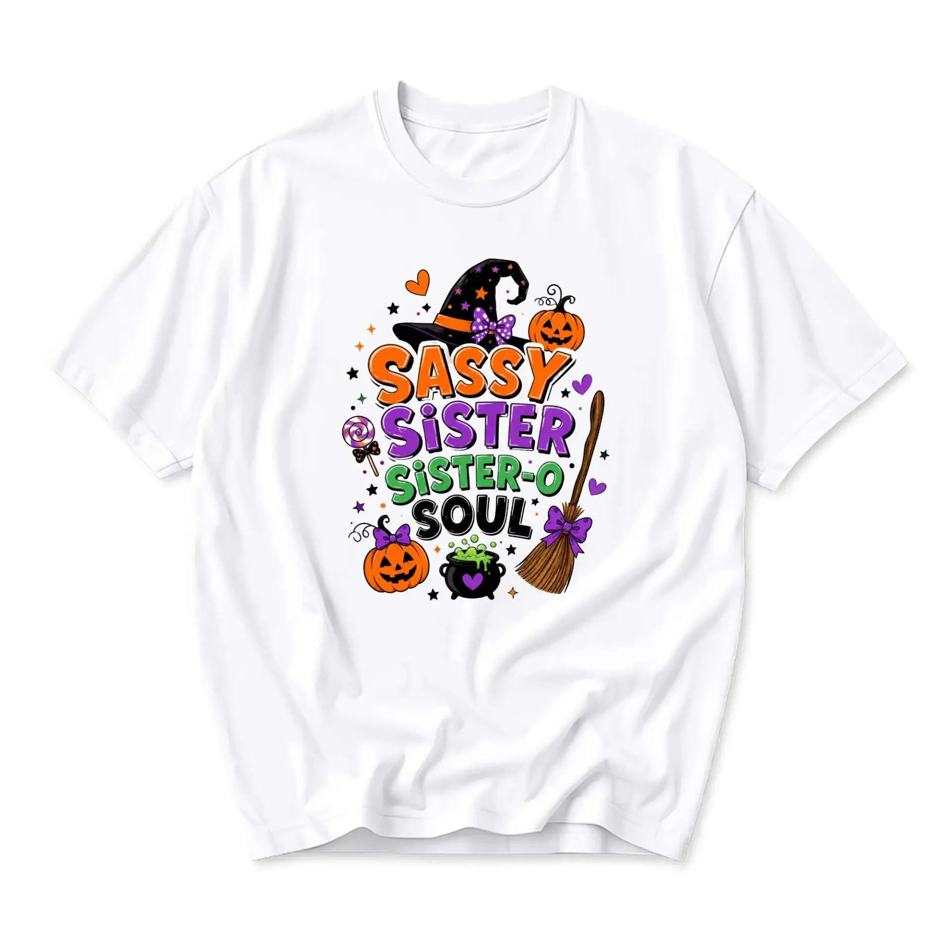 Funny Shirt Sassy Sister Halloween Graphic Tee Casual Unisex Crew Neck Top for Fall Season Holiday Themed Apparel