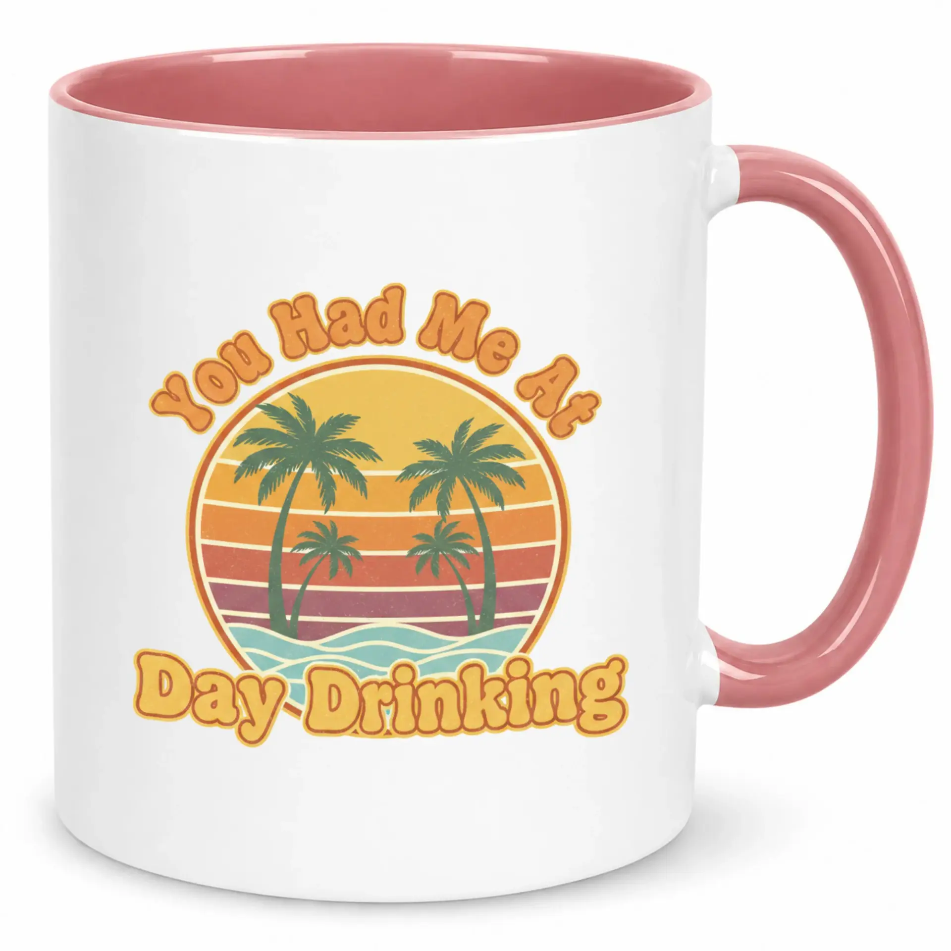 Funny Day Drinking Coffee Mug with Retro Sunset Tree Design White Ceramic Tea Cup Humorous Vacation Beverage Drinkware Gift