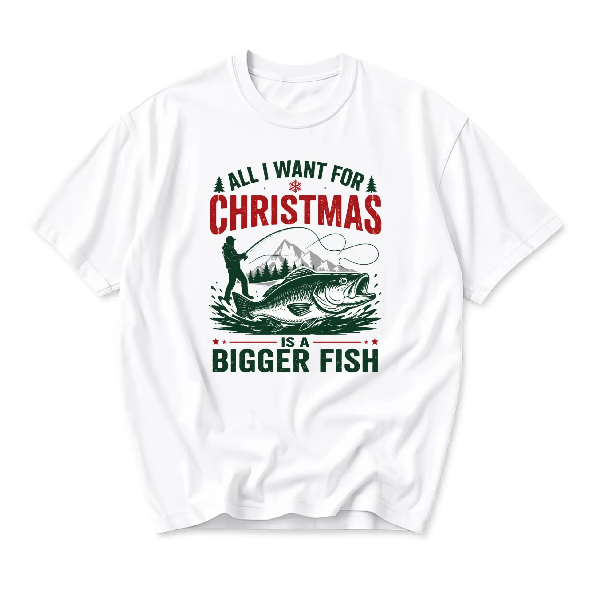 Graphic Tee Funny Fishing Christmas Shirt Unisex Casual Crew Neck Holiday