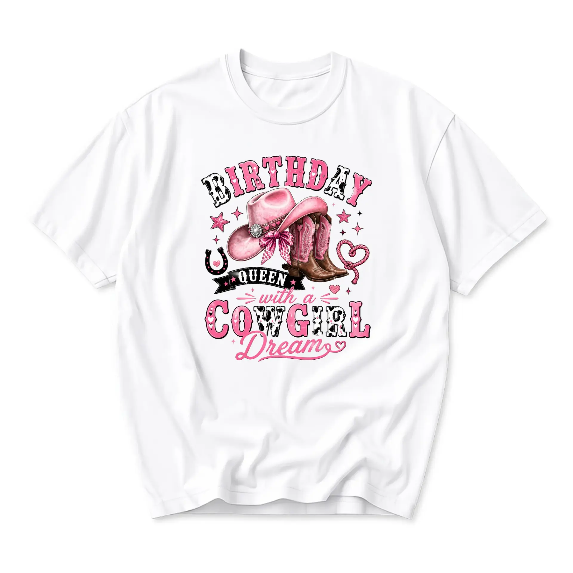 Graphic Tee Birthday Queen with a Cowgirl Dream Western Style Unisex Short Sleeve Crew Neck Cotton Casual T-Shirt