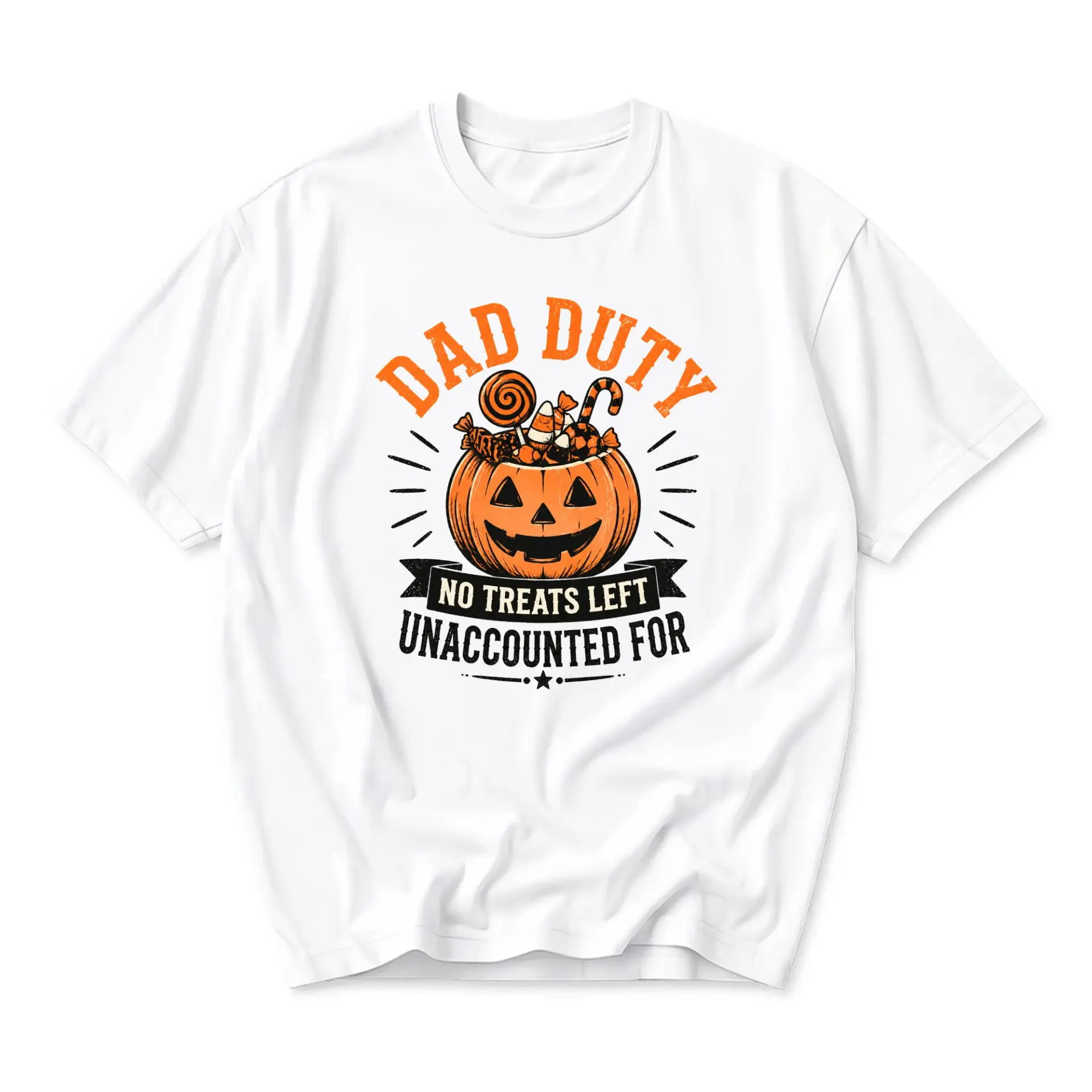 Funny Shirt Dad Duty Halloween Candy Pumpkin Graphic Tee Unisex Crew Neck Comfortable Everyday Casual Cotton T-Shirt