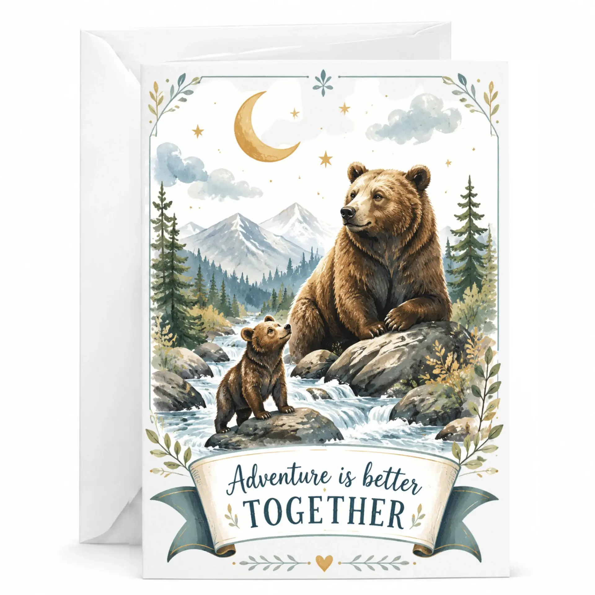 Greeting Card Adventure Is Featuring a Mother and Cub Bear Illustration for Special Occasions
