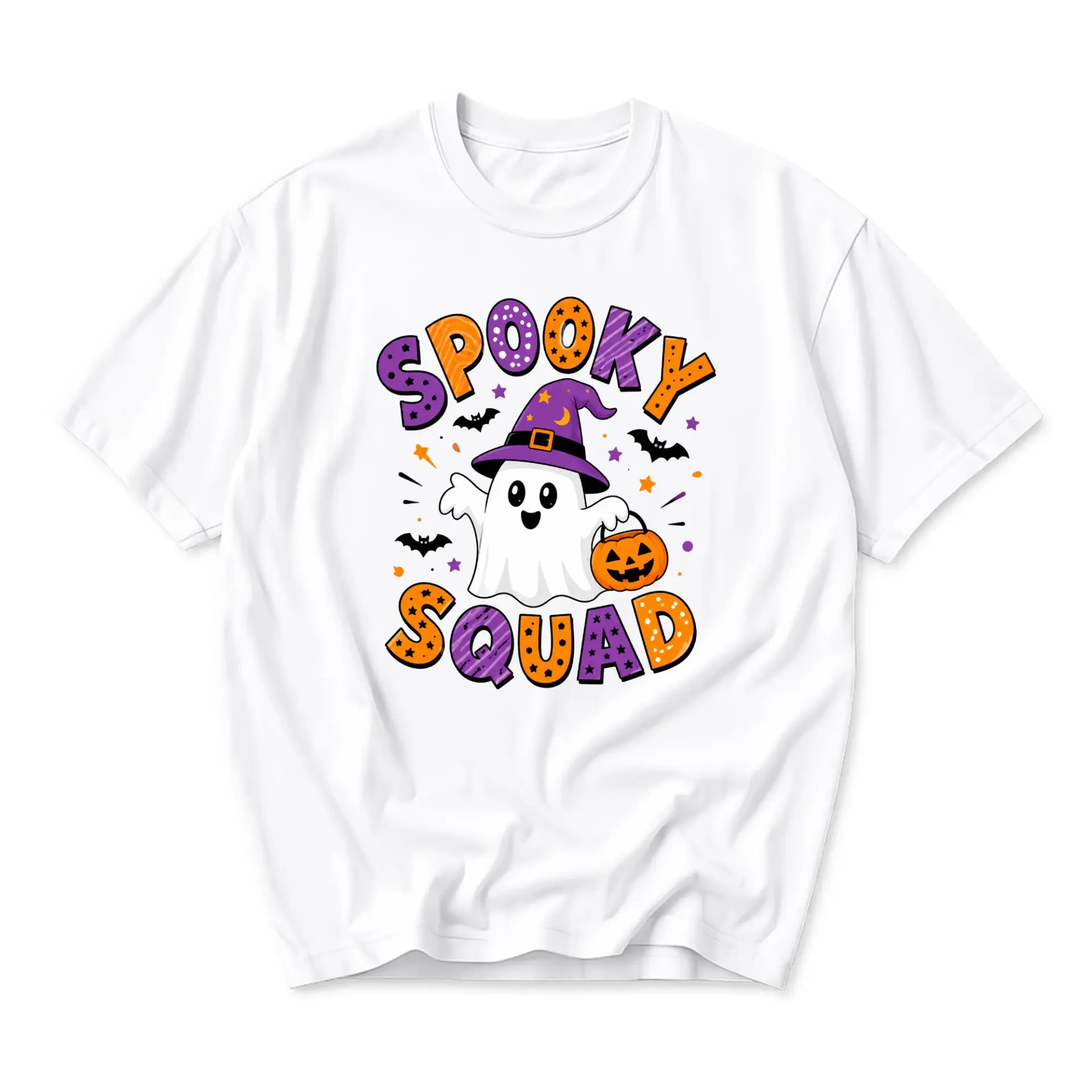 Graphic Tee Spooky Squad Ghost T-Shirt Cute Halloween Design Unisex Crew Neck Everyday Casual Apparel White Shirt