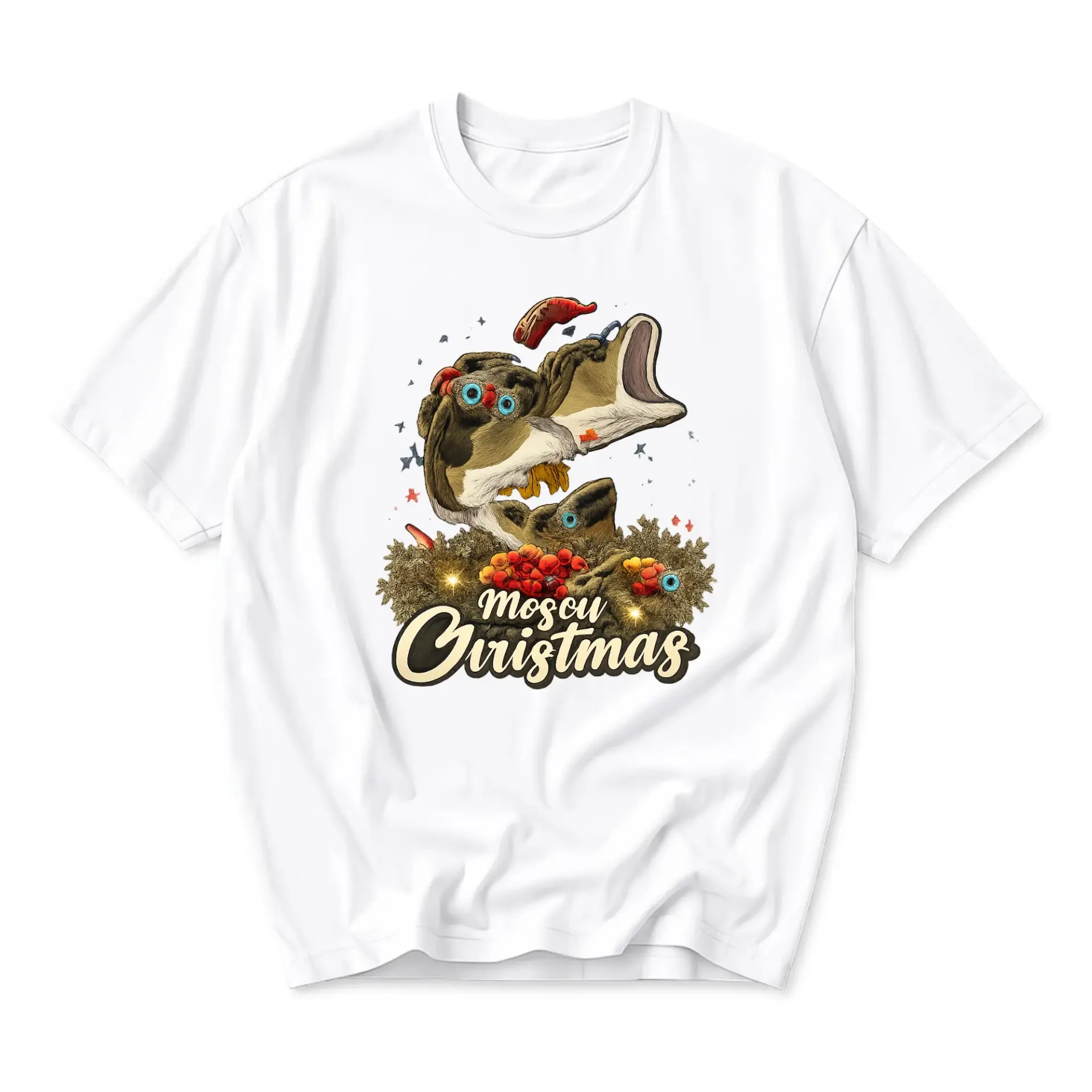 Graphic Tee Unisex Crew Neck T-Shirt Featuring Festive Fish Holiday Design for Casual Everyday Style and Comfort