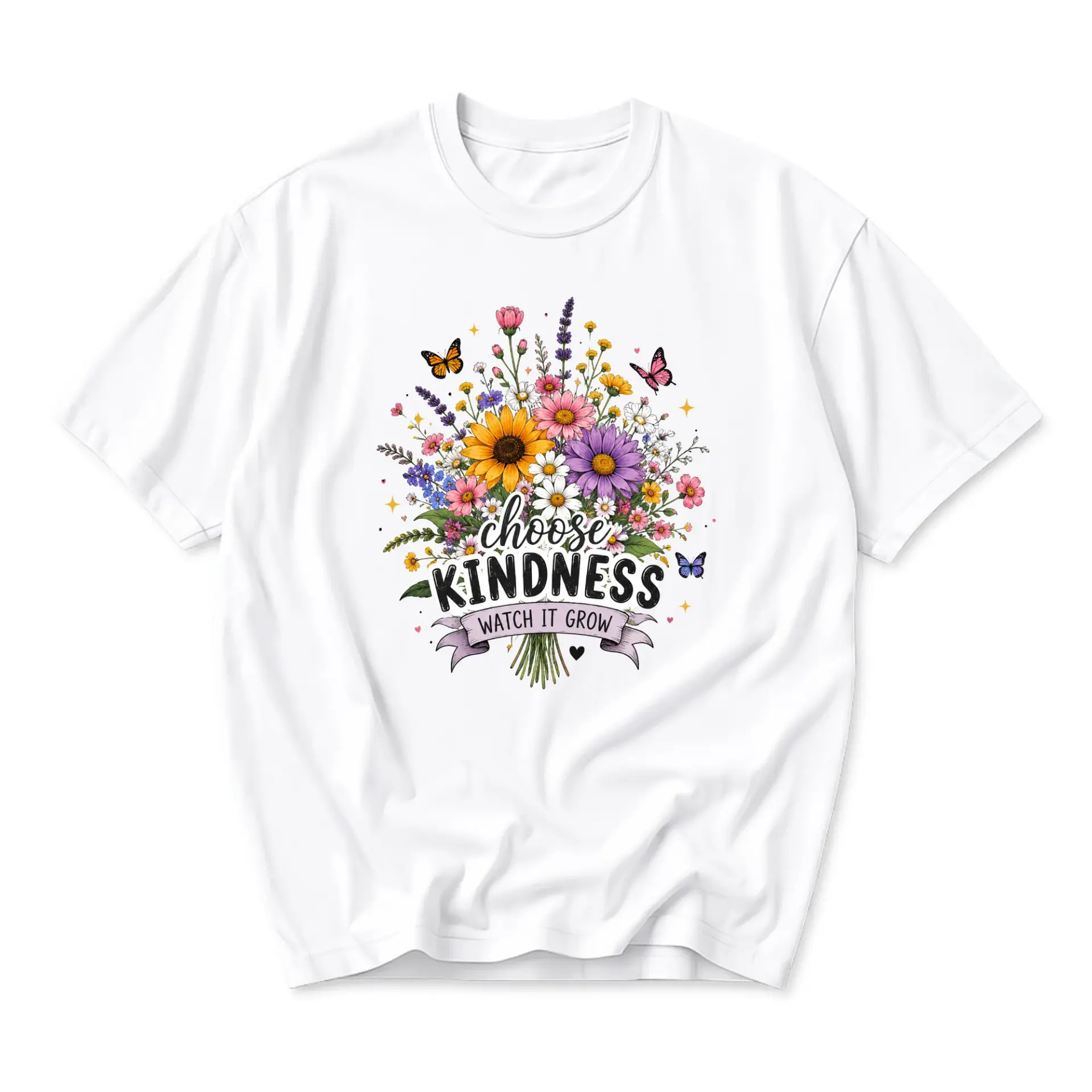 T-shirt Choose Kindness Watch It Grow Floral Graphic Print Unisex Crew Neck Soft Cotton Blend Casual Everyday Tee