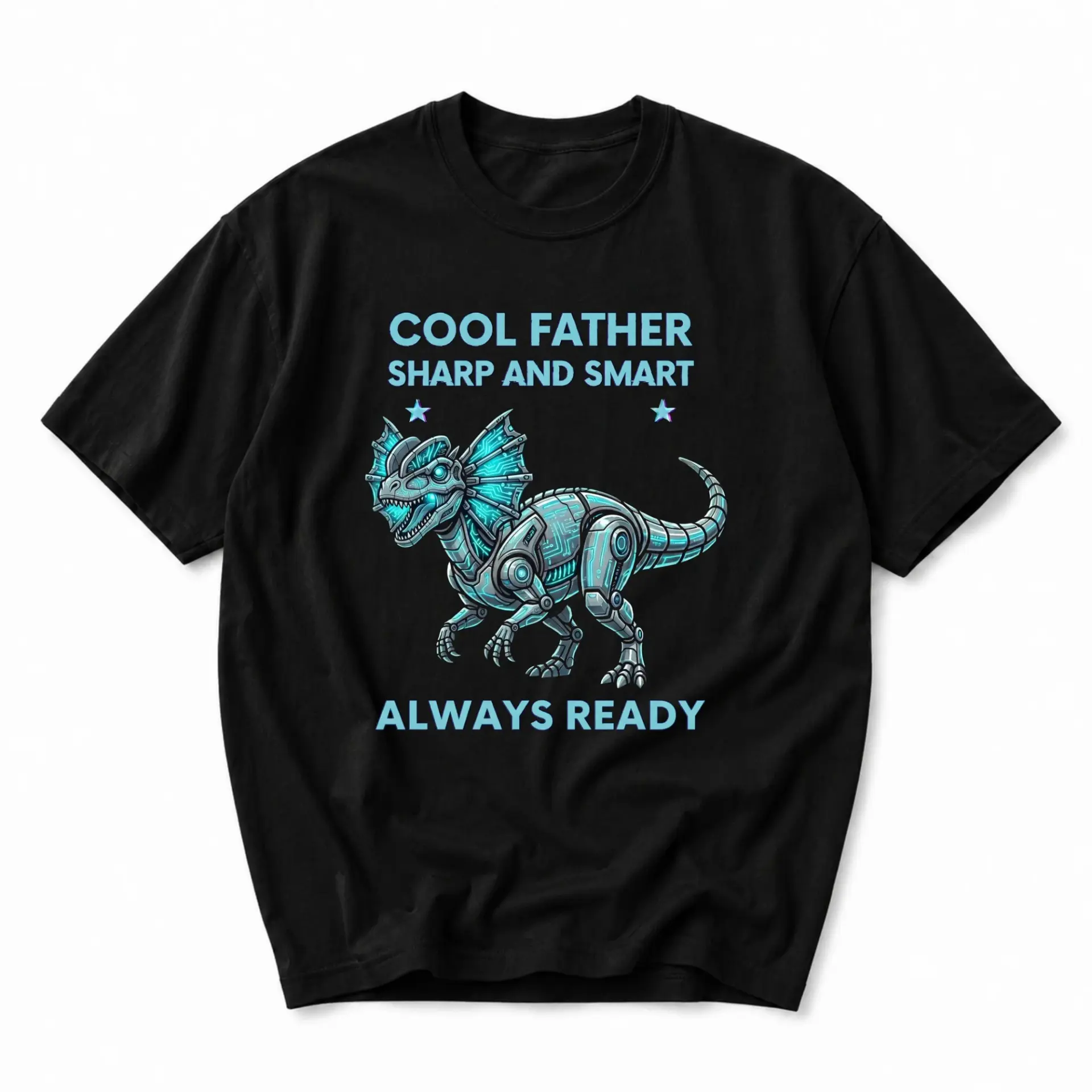 Funny Shirt Cool Father Sharp and Smart Graphic Tee Mechanical Dinosaur Print Short Sleeve Casual Crew Neck Top