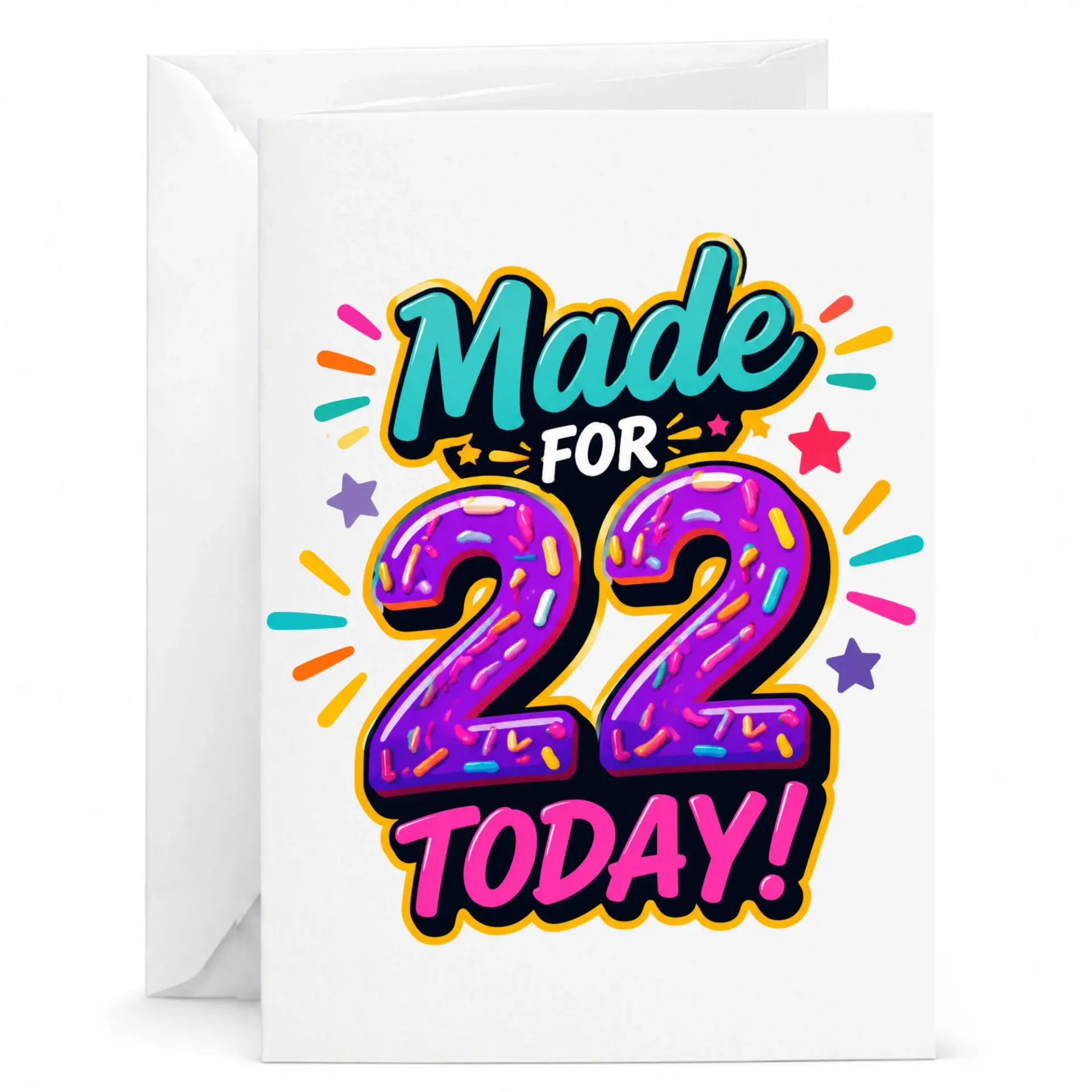 Birthday Card Made for 22 Today Donut Sprinkles Theme Funny Celebration Greeting Card for Twenty Second Birthday