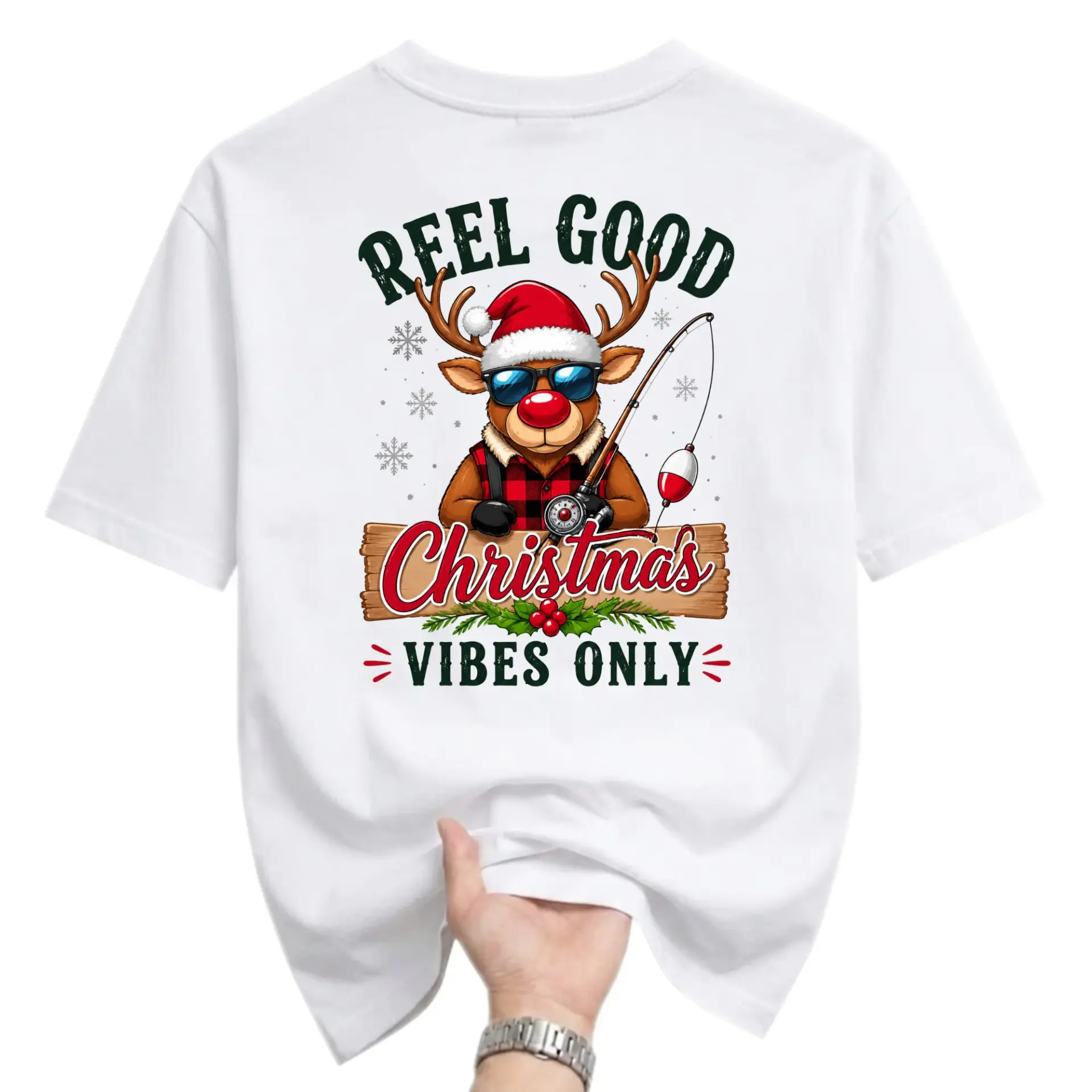 Graphic Tee Reel Good Christmas Only Reindeer Fishing Unisex T-Shirt Seasonal Holiday Crew Neck Apparel