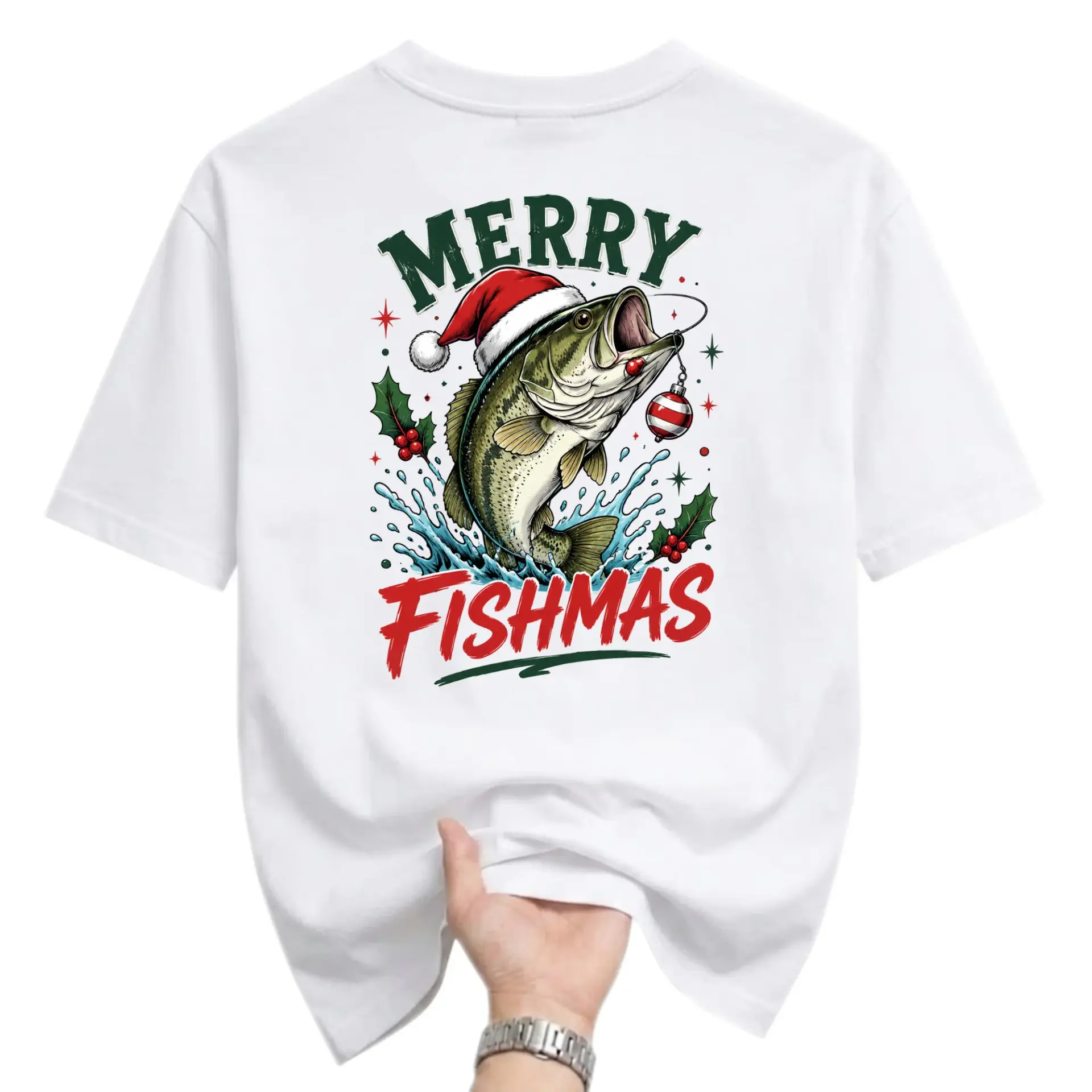 Funny Shirt Merry Fishmas Fisherman Holiday Graphic Tee Unisex Short Sleeve