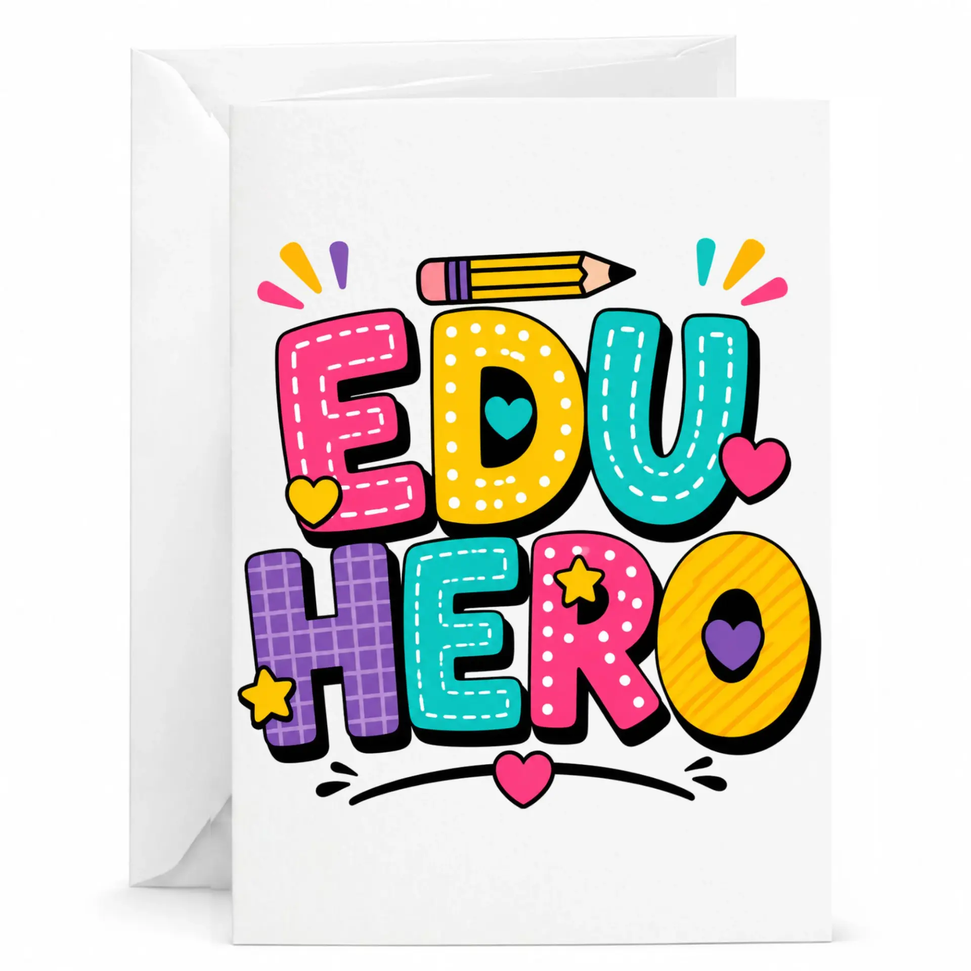 Edu Greeting Card with Envelope Colorful Lettering Design for Appreciation and Encouragement 5x7 Inches