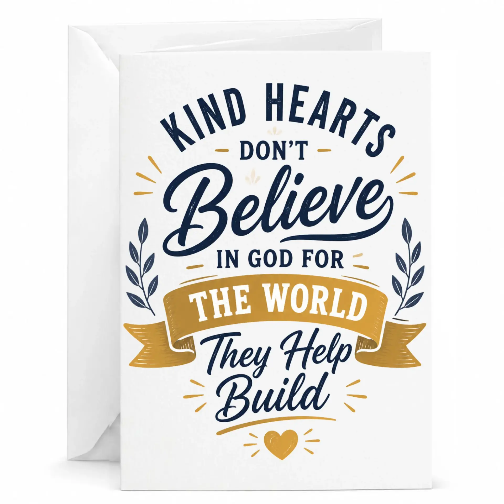 Greeting Card with Inspirational Kind Hearts Build the World Typographic Design Blank