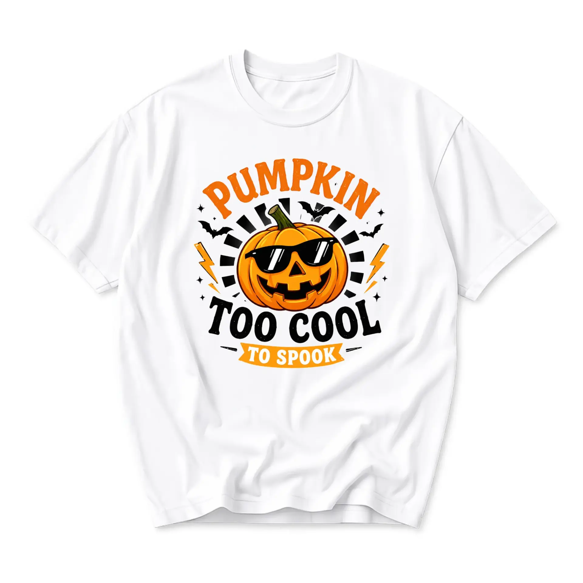 Funny Shirt Pumpkin Too Cool to Spook Graphic Tee Retro Autumn Season Casual Holiday Unisex Crew Neck Cotton Top