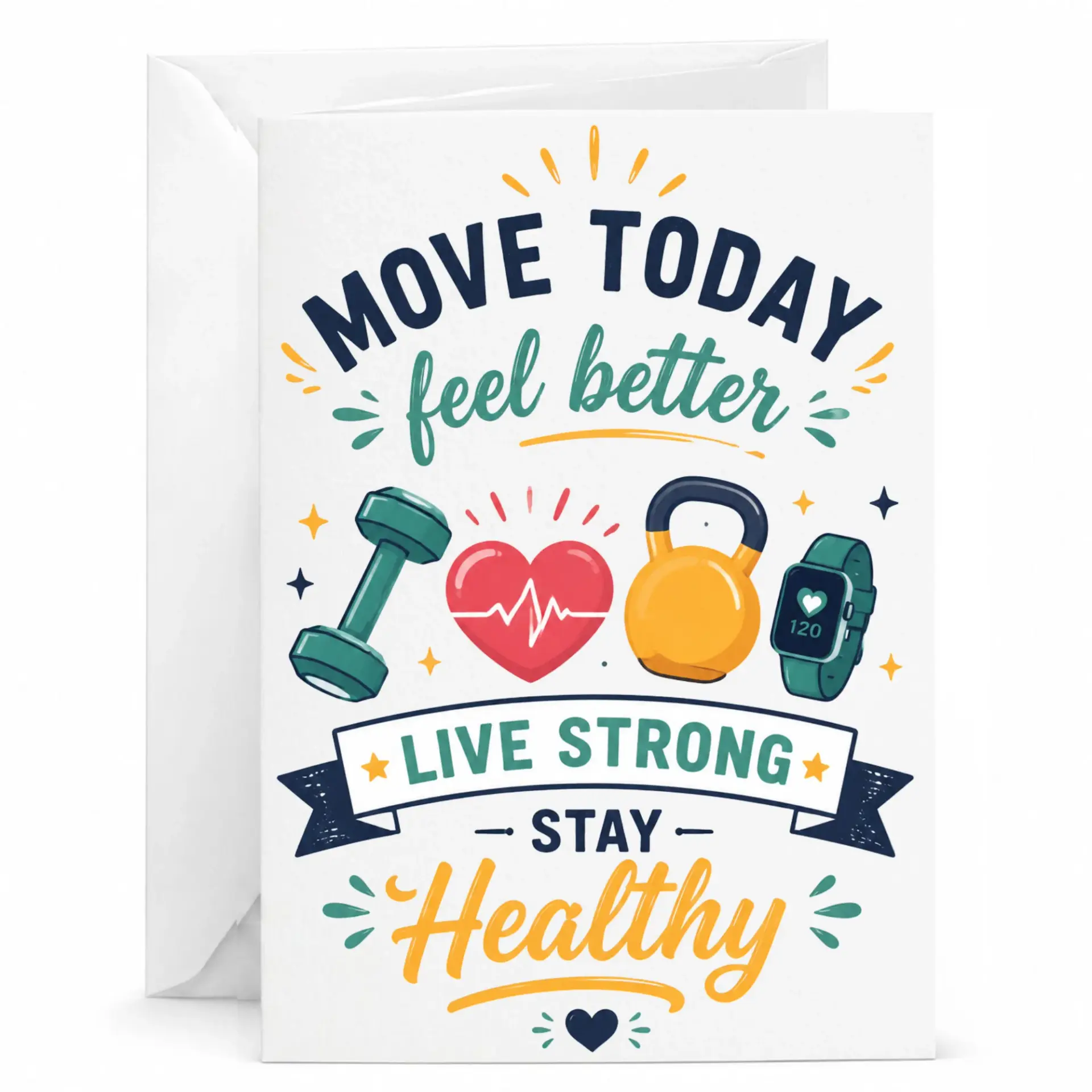Motivational Fitness Greeting Card Today Feel Better Workout Themed Stationary for Wellness Encouragement and Support