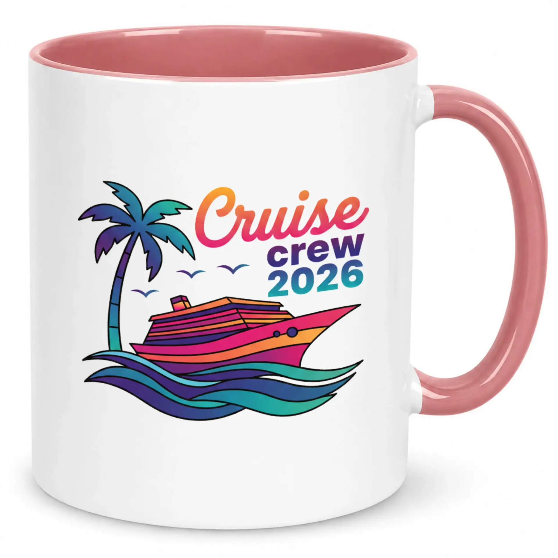 Cruise Crew 2026 Ceramic Coffee Mug with Tropical Ship and Tree Design Perfect Souvenir or Vacation Drinkware Gift