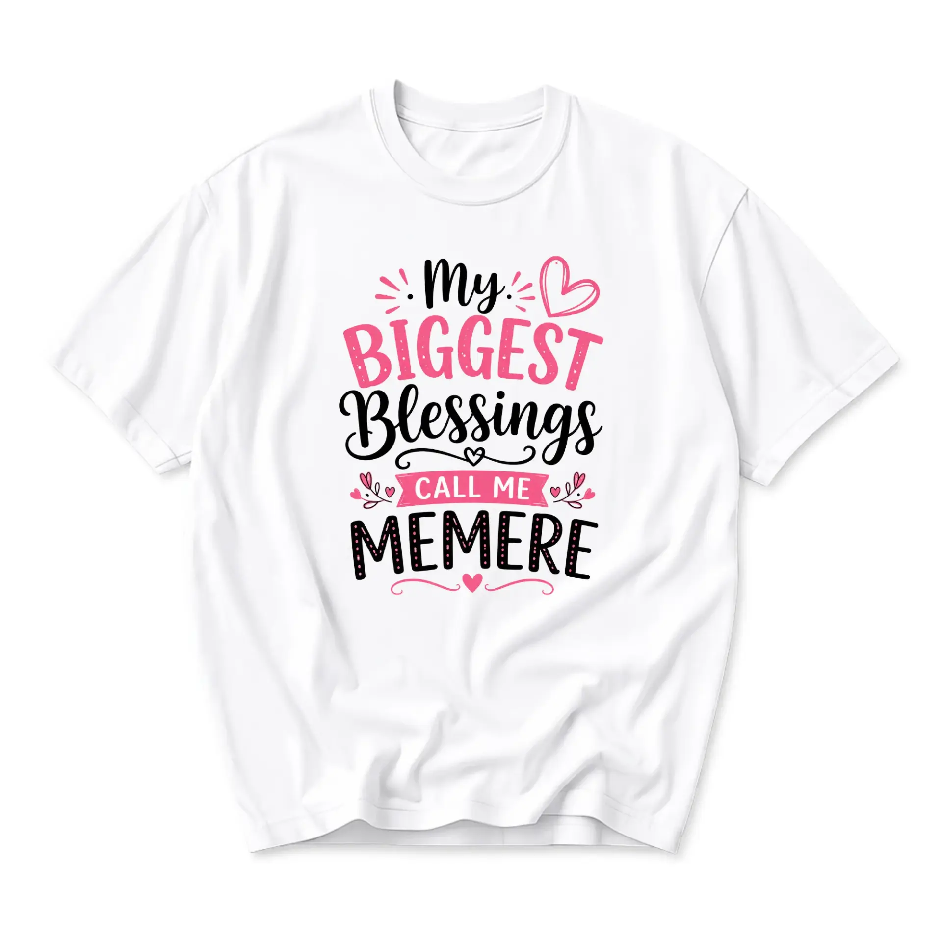 Graphic Tee My Biggest Blessings Call Me Memere Shirt White Crew Neck Unisex Casual Top for Grandmothers