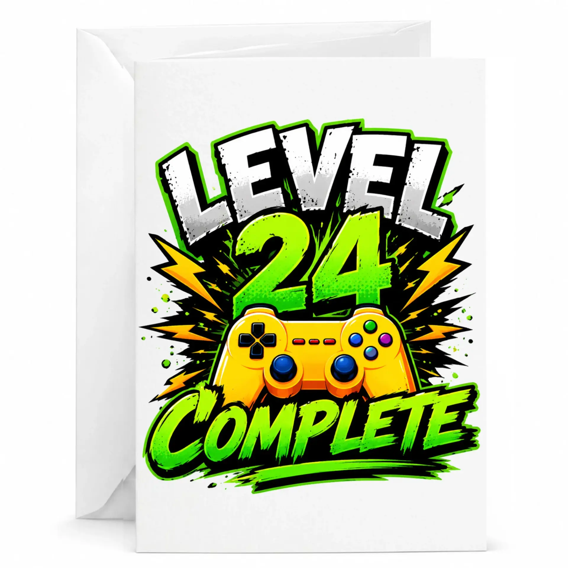 Birthday Card Level 24 Complete Funny Gaming Theme Greeting Card for Video Game Enthusiasts and Milestone Birthdays