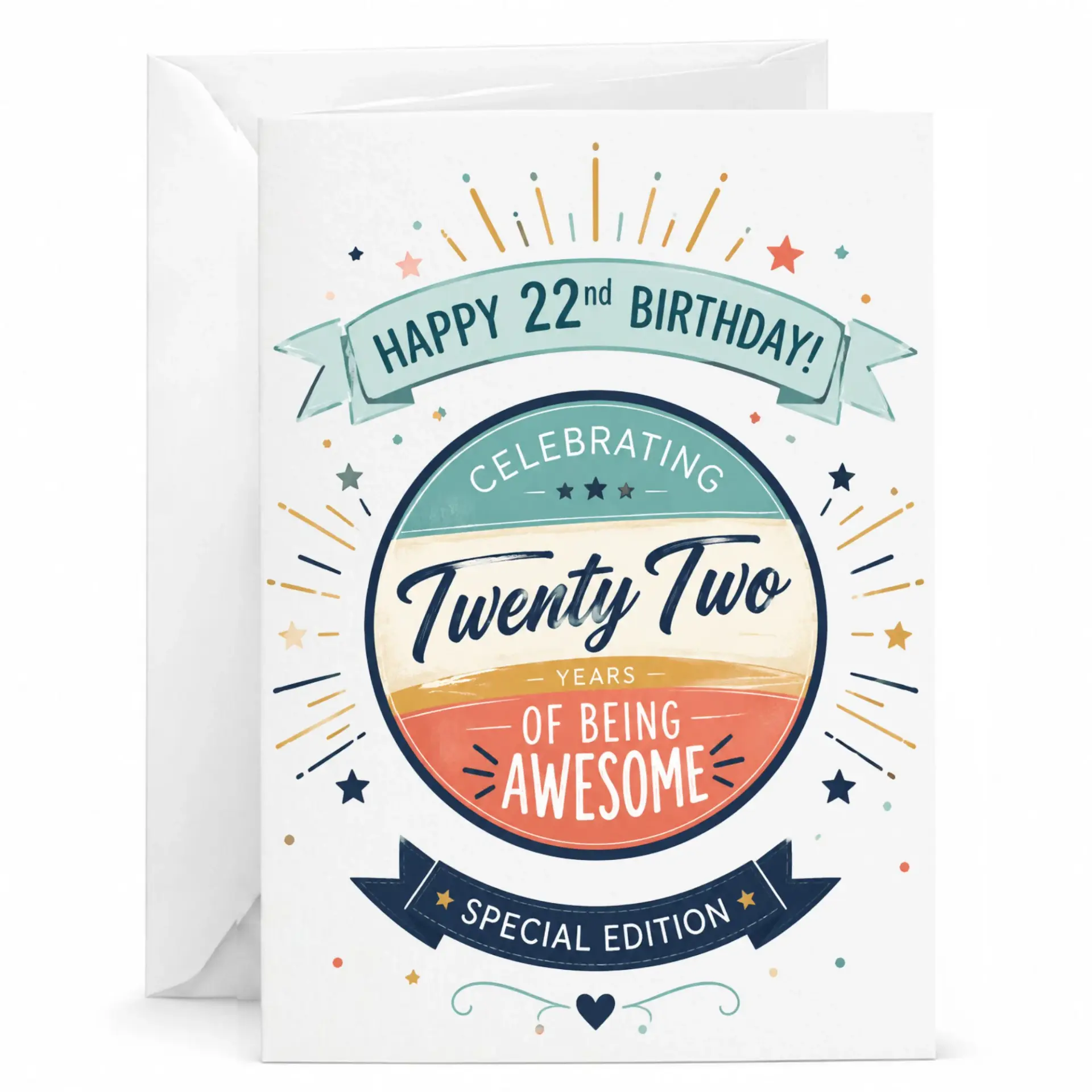 Birthday Card Happy 22nd Birthday Celebrating Twenty Two Years of Being Awesome Special Edition Greeting Card 5x7 Inch