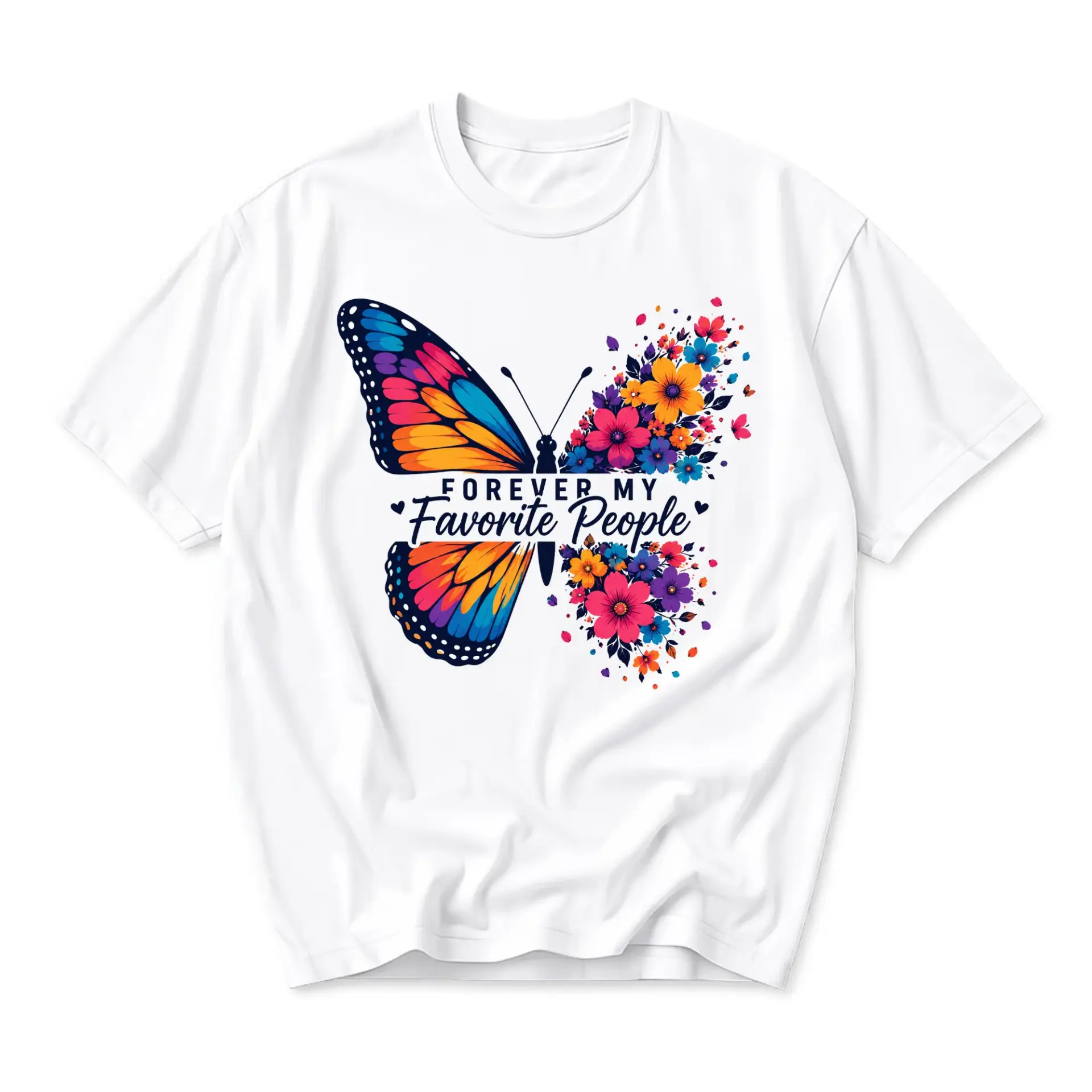 Graphic Tee Unisex Butterfly Floral Print Crew Neck Casual Shirt Comfortable Everyday Apparel for Personal Expression